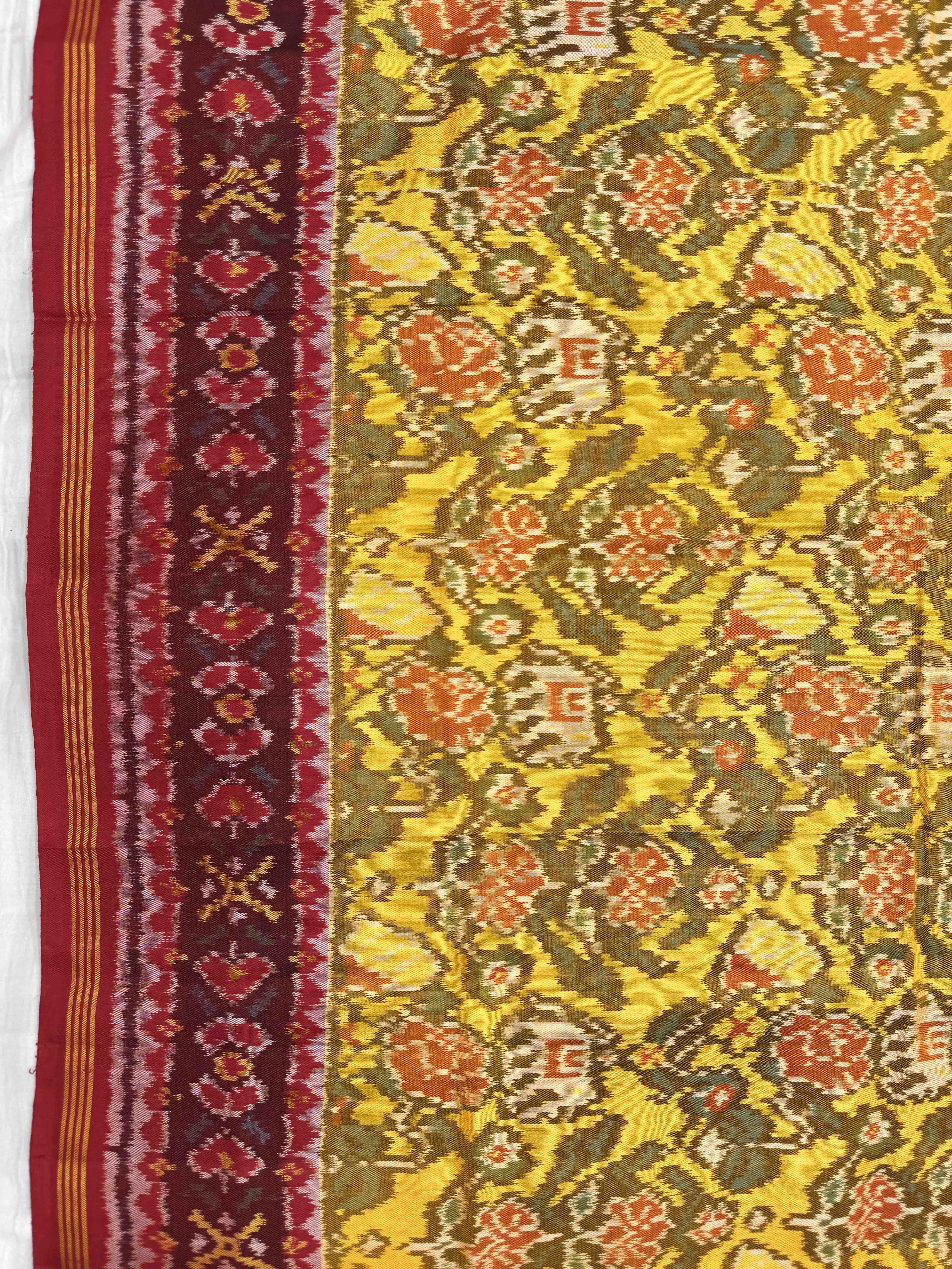 Red & Yellow Elephant Flower Single Ikat Patan Patola Saree