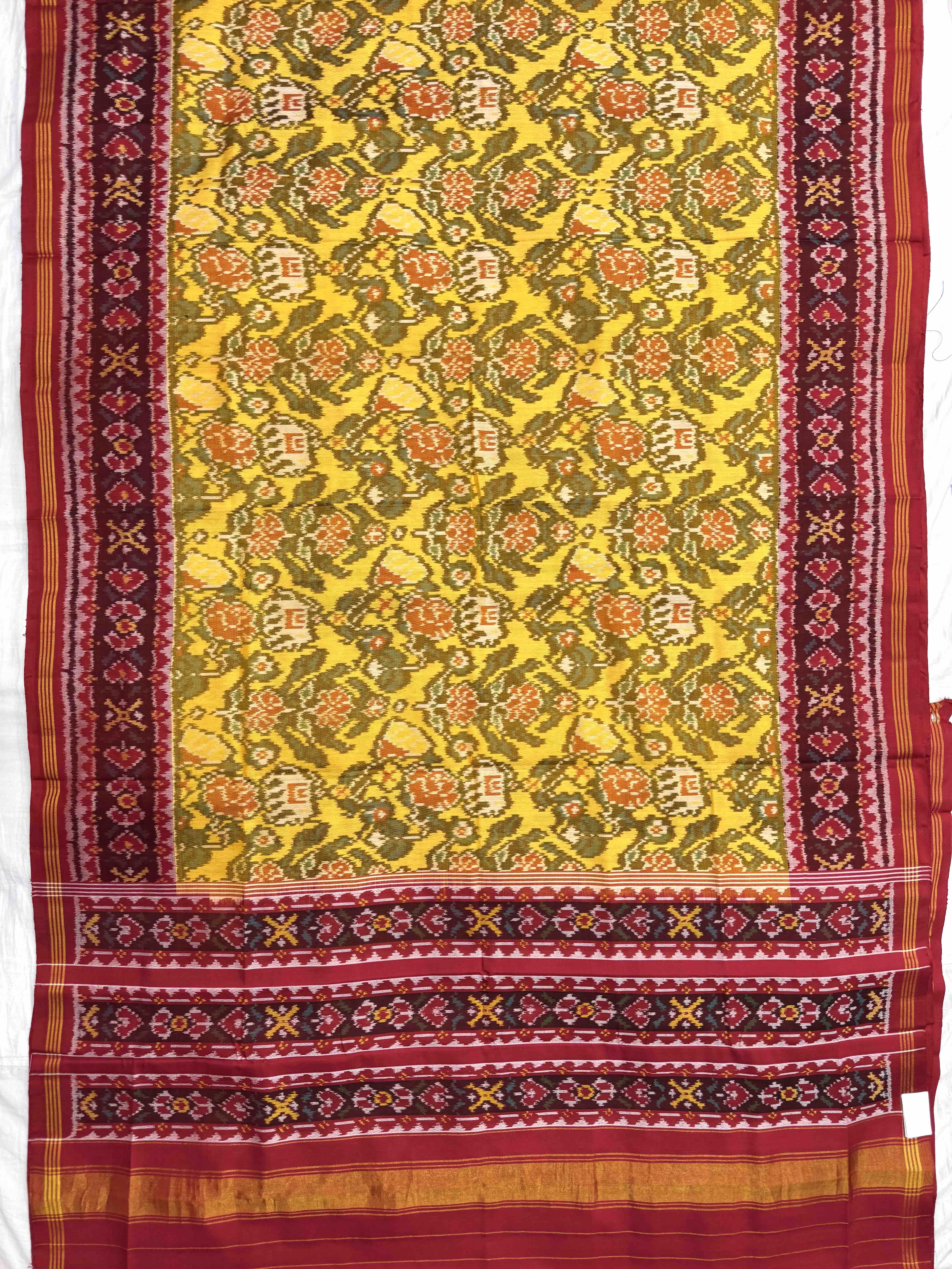 Red & Yellow Elephant Flower Single Ikat Patan Patola Saree