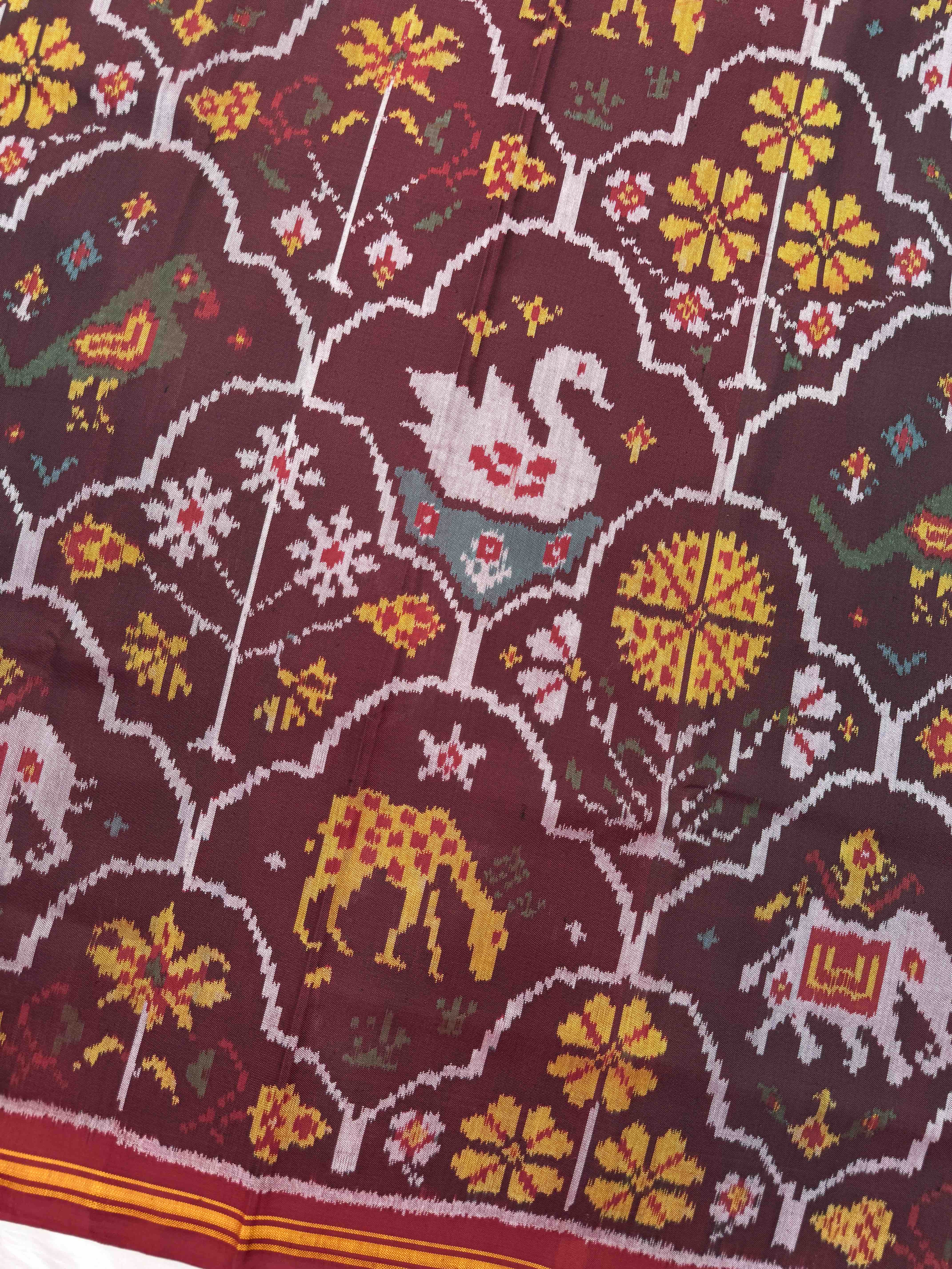 Red & Maroon Narikunj Fancy Single Ikat Patan Patola Saree