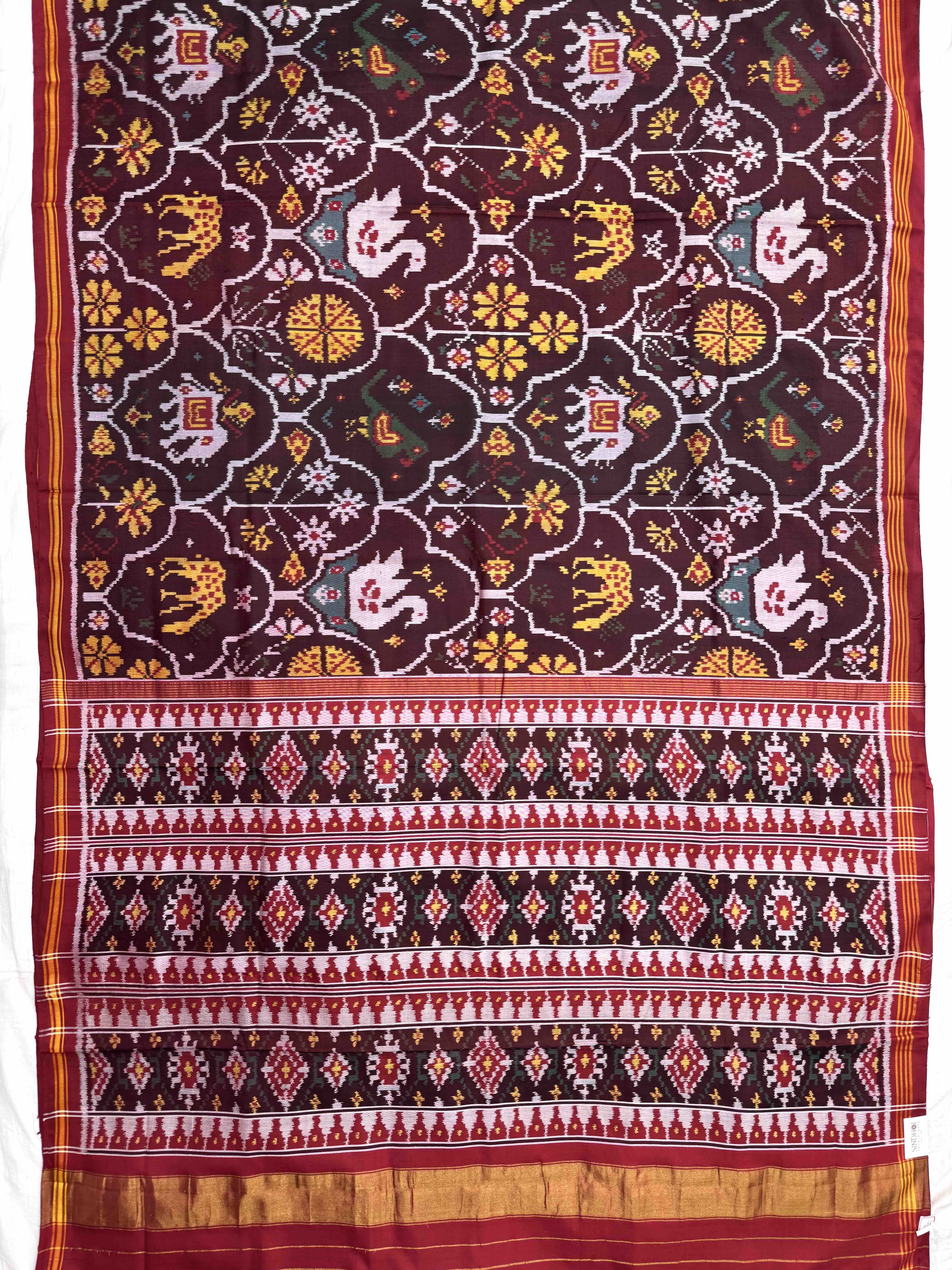 Red & Maroon Narikunj Fancy Single Ikat Patan Patola Saree