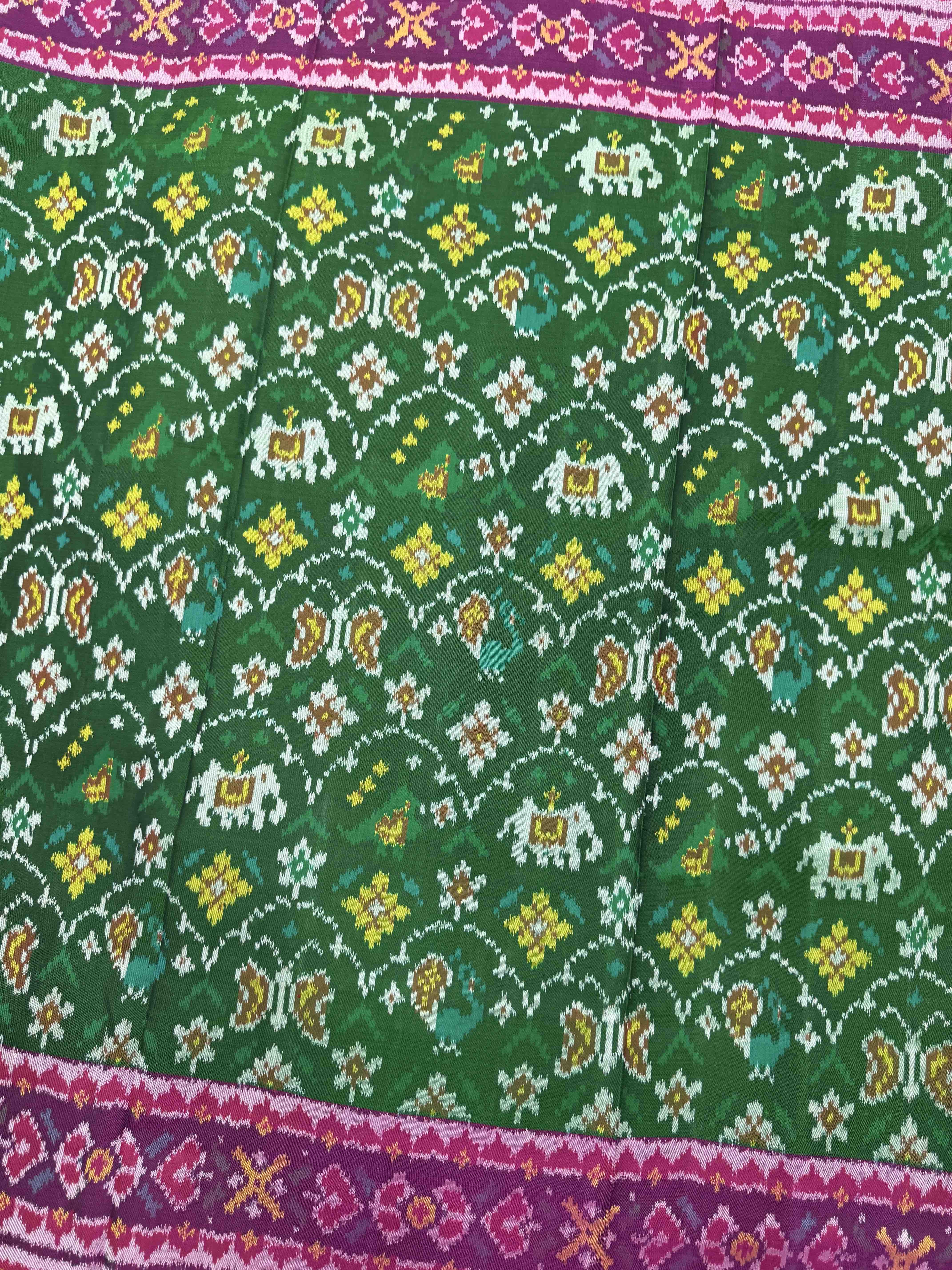 Pink & Green Fancy Narikunj Single Ikat Patan Patola Saree