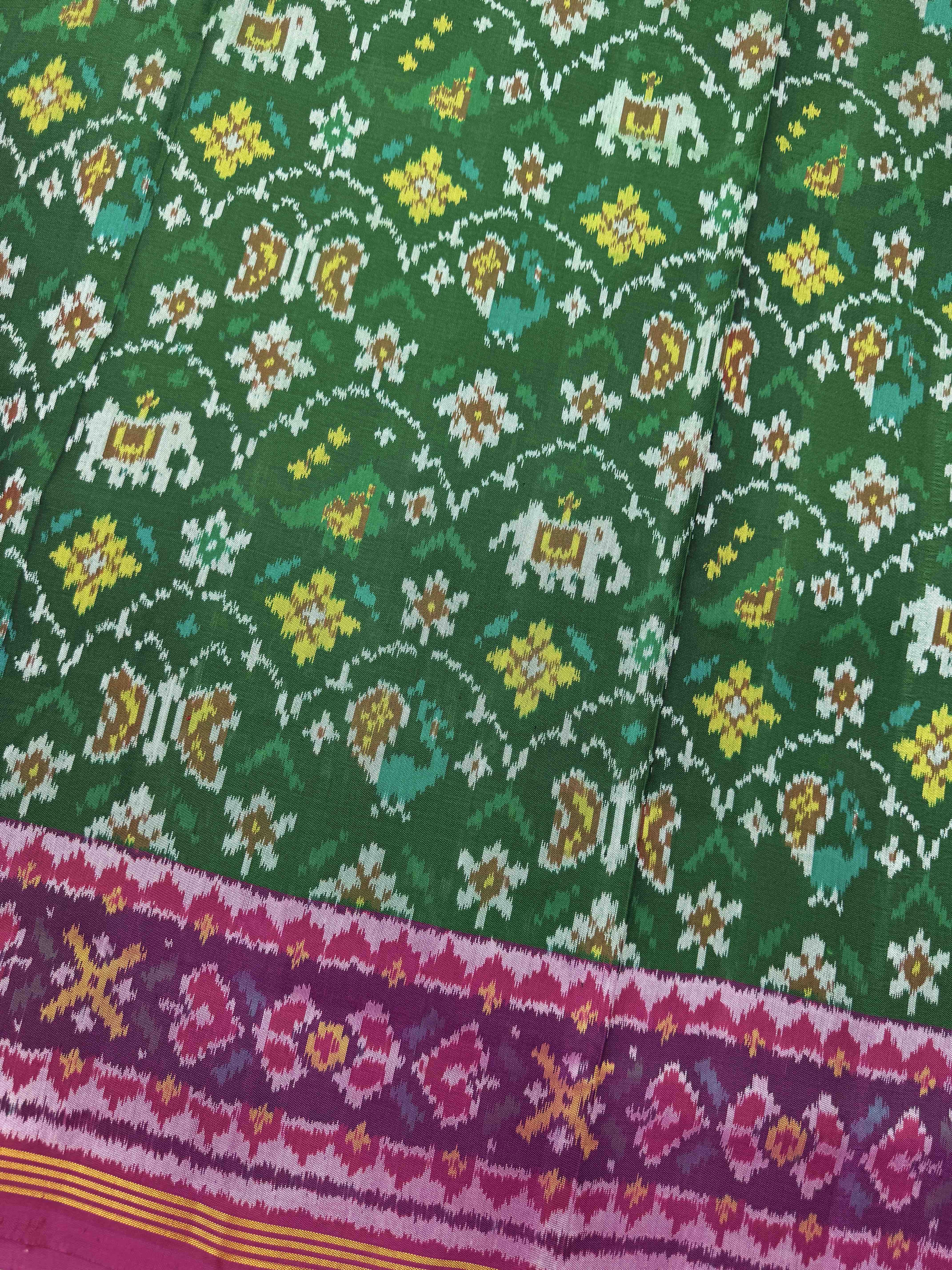 Pink & Green Fancy Narikunj Single Ikat Patan Patola Saree