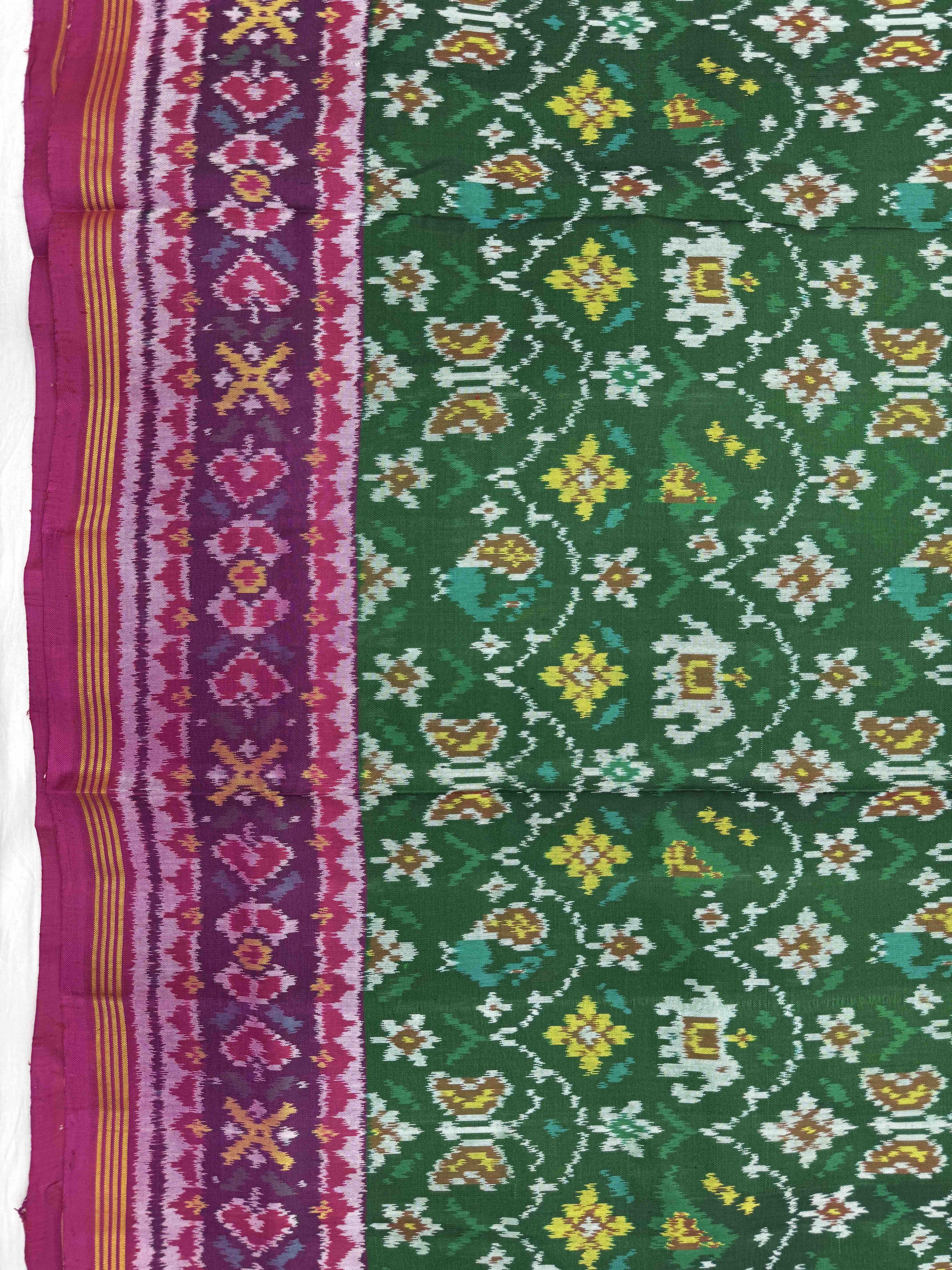 Pink & Green Fancy Narikunj Single Ikat Patan Patola Saree