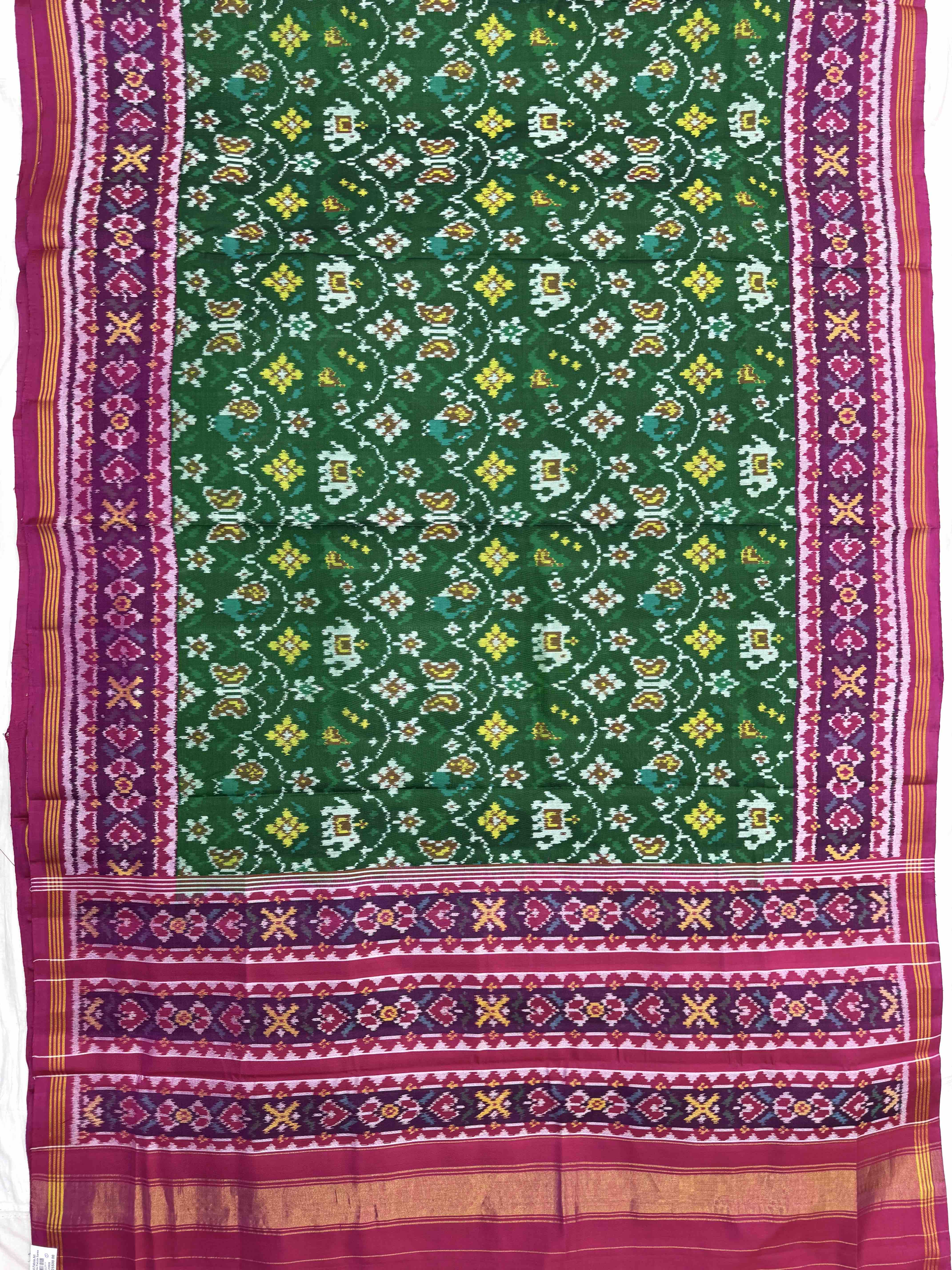 Pink & Green Fancy Narikunj Single Ikat Patan Patola Saree