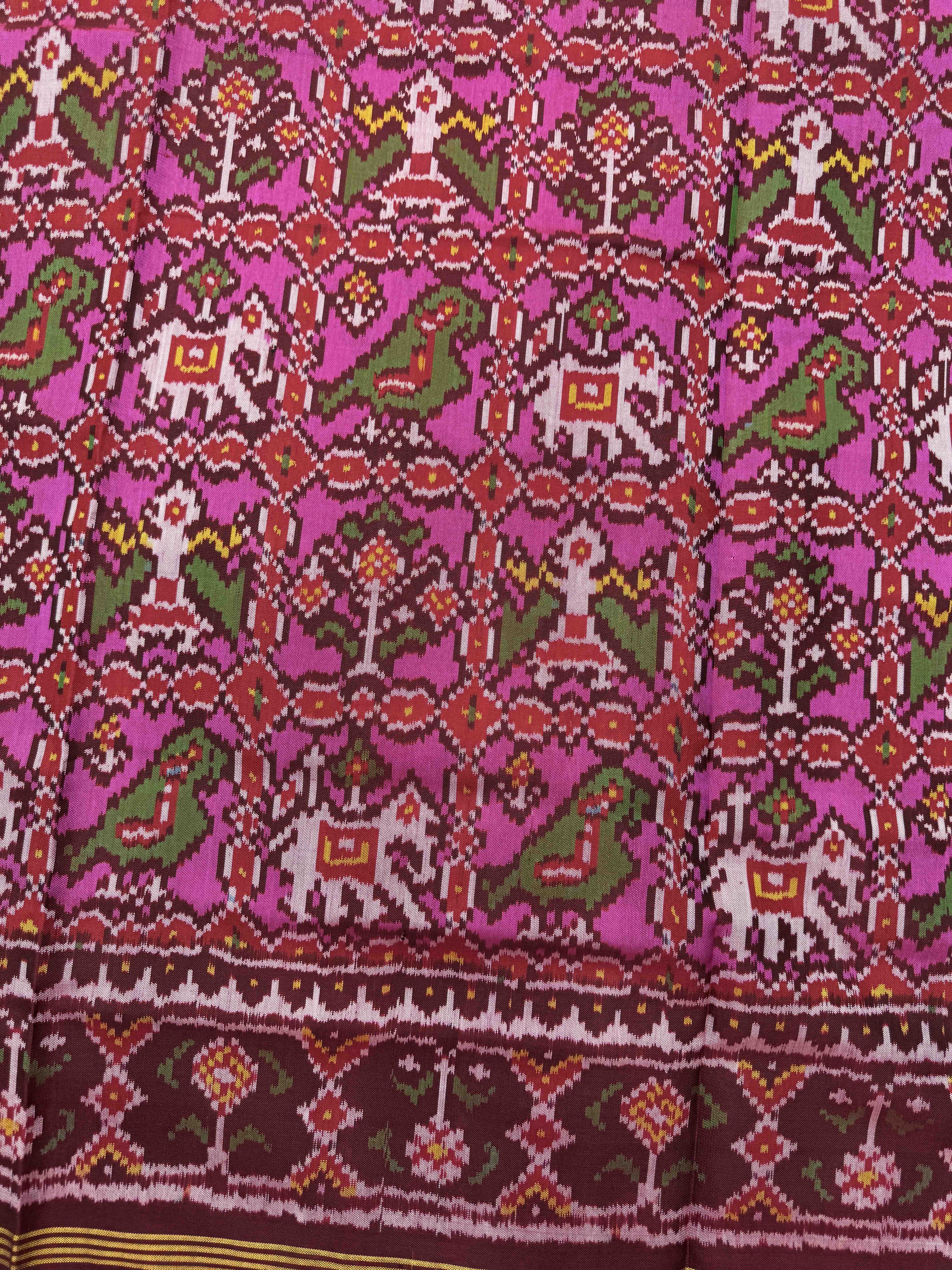 Maroon & Pink Narikunj Single Ikat Patan Patola Saree