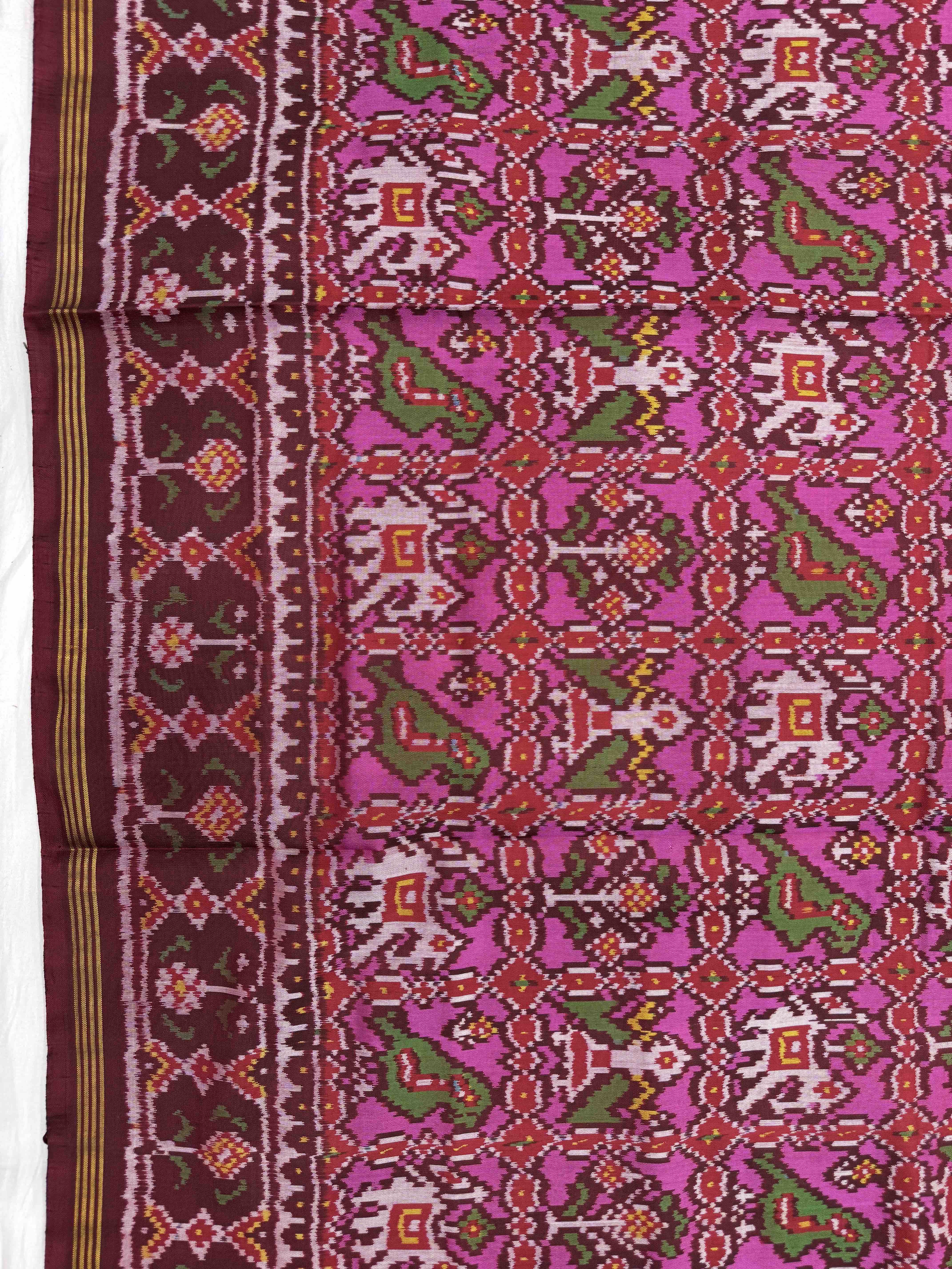 Maroon & Pink Narikunj Single Ikat Patan Patola Saree