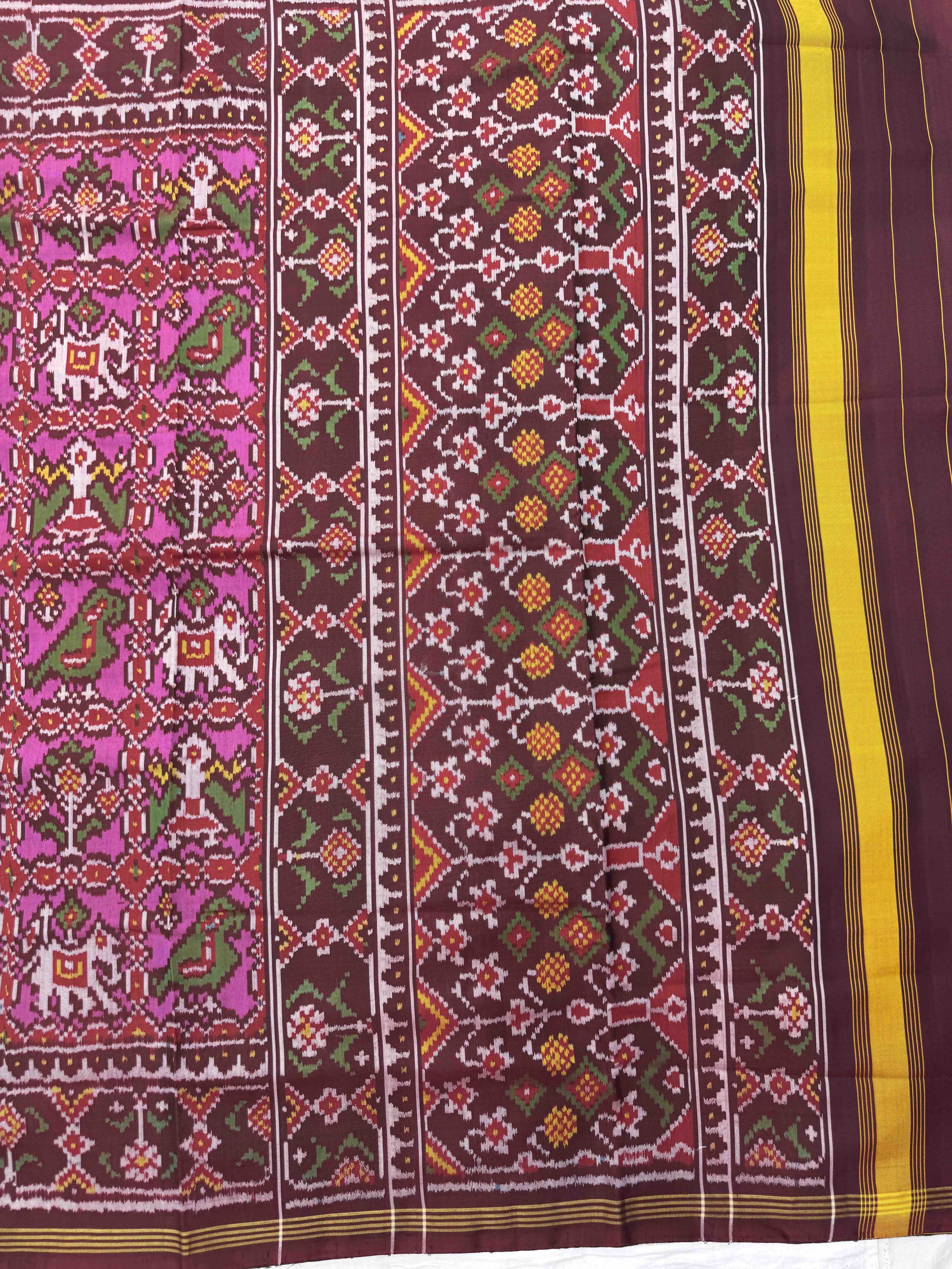 Maroon & Pink Narikunj Single Ikat Patan Patola Saree