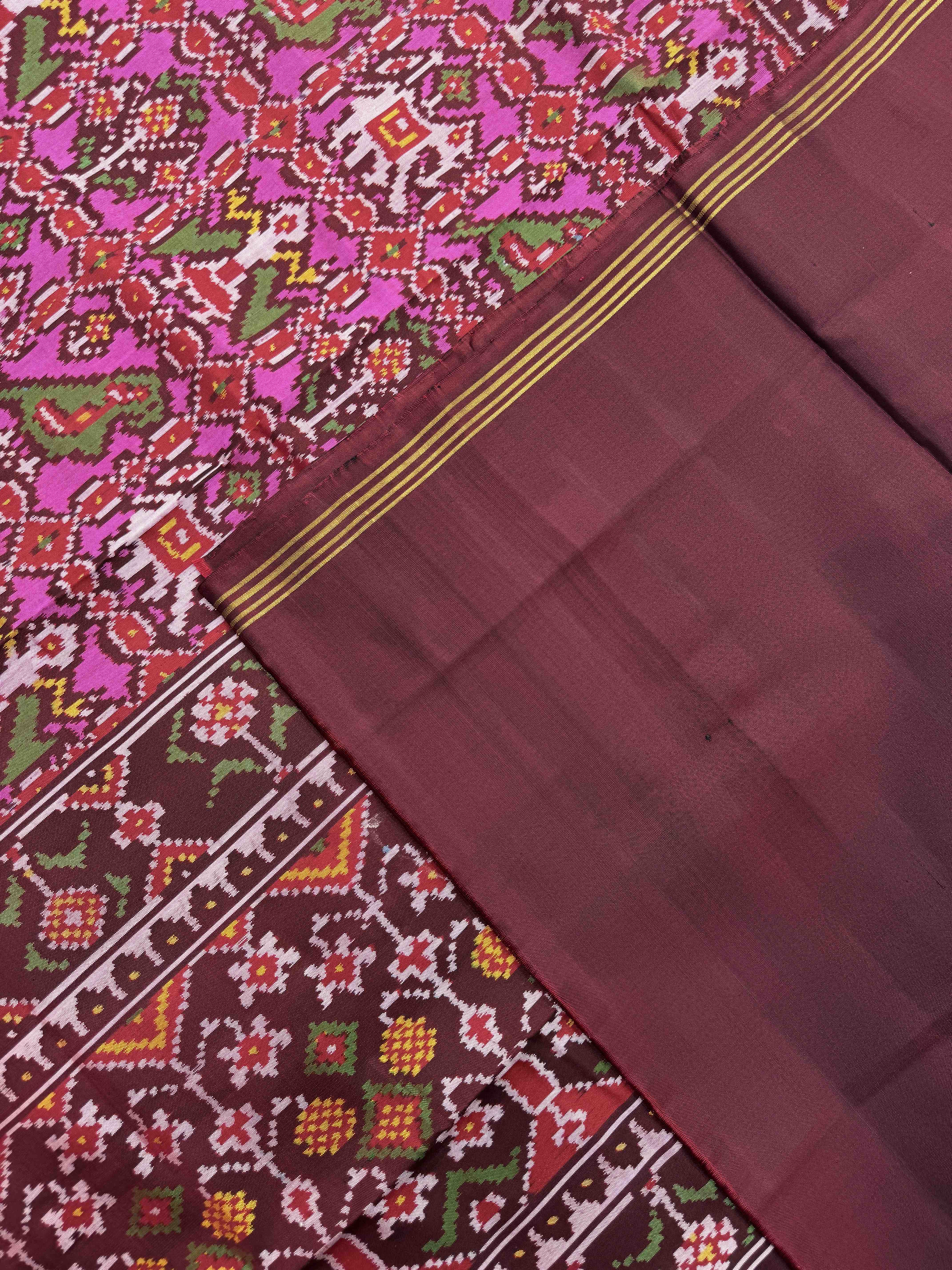 Maroon & Pink Narikunj Single Ikat Patan Patola Saree
