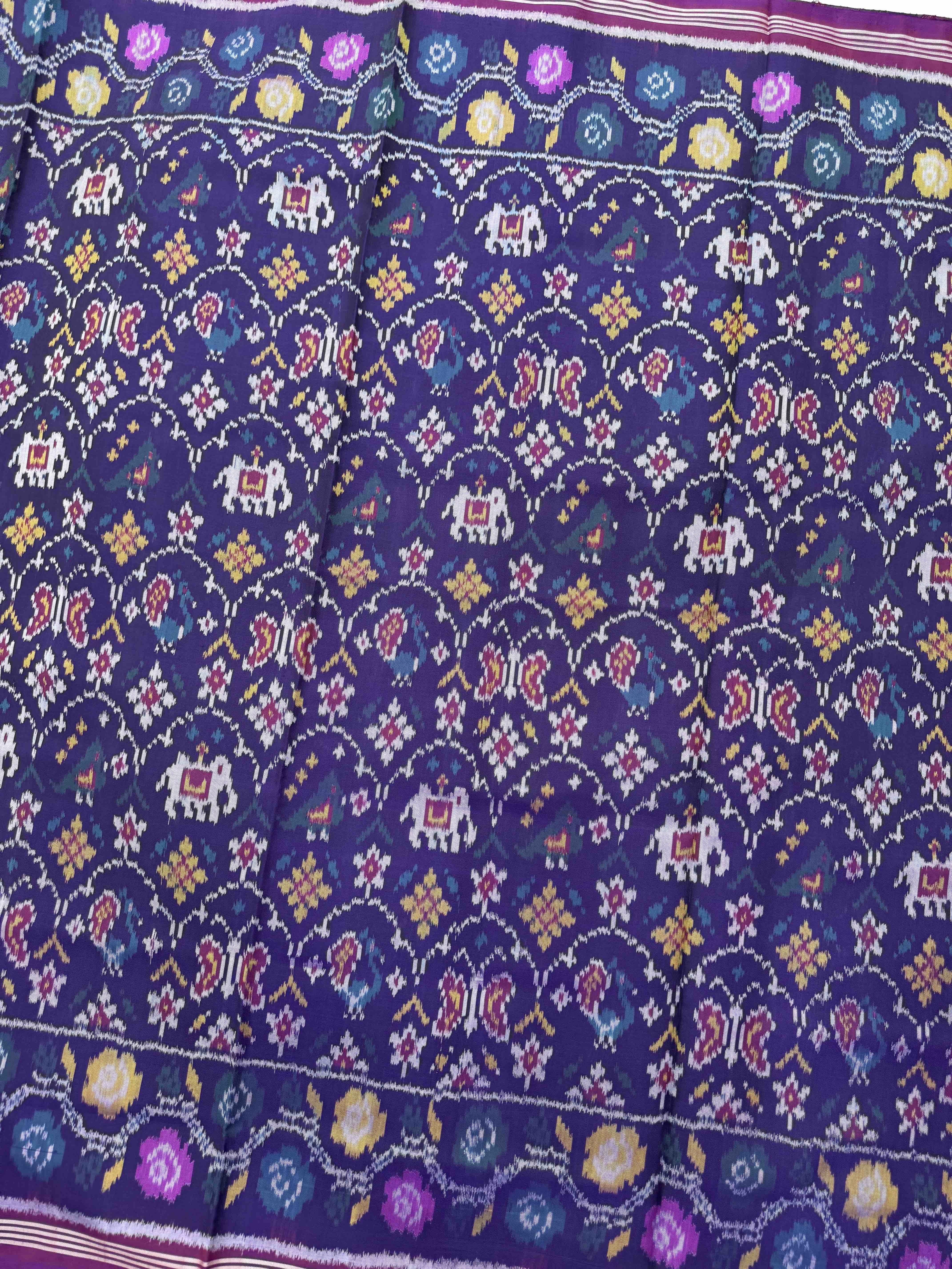 Purple & Dark Purplish Blue Narikunj Fancy Single Ikat Patan Patola Saree