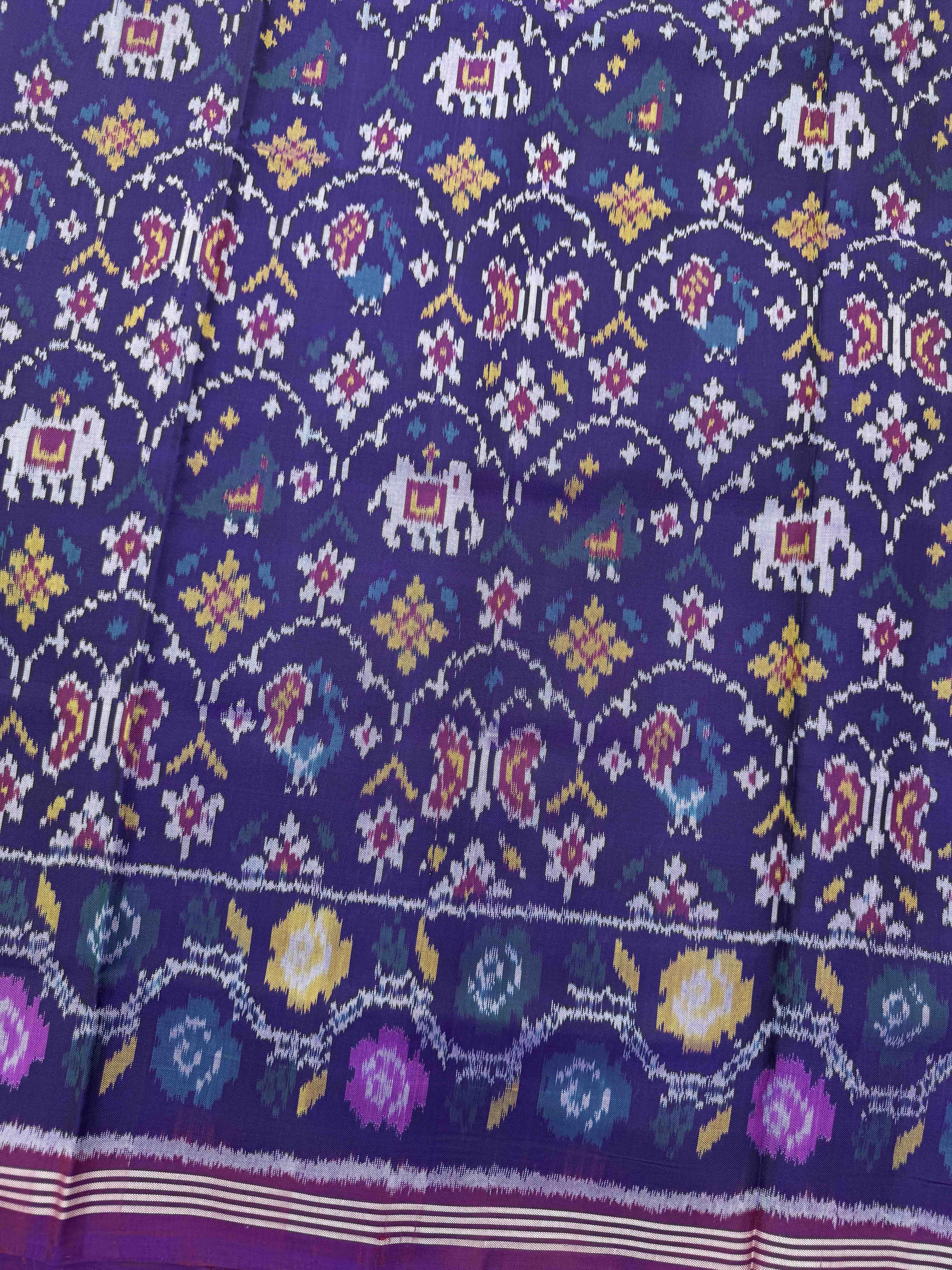 Purple & Dark Purplish Blue Narikunj Fancy Single Ikat Patan Patola Saree