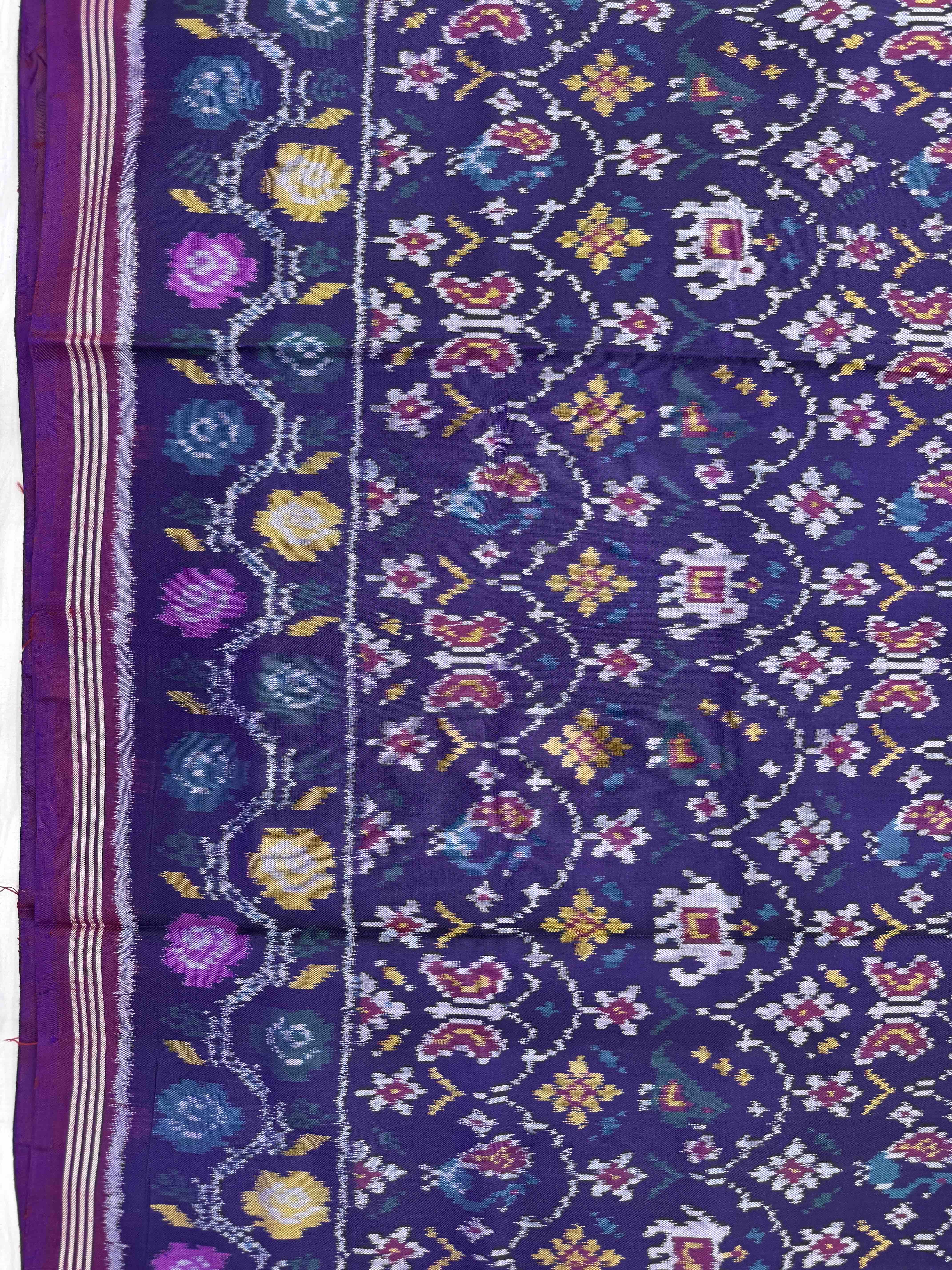 Purple & Dark Purplish Blue Narikunj Fancy Single Ikat Patan Patola Saree