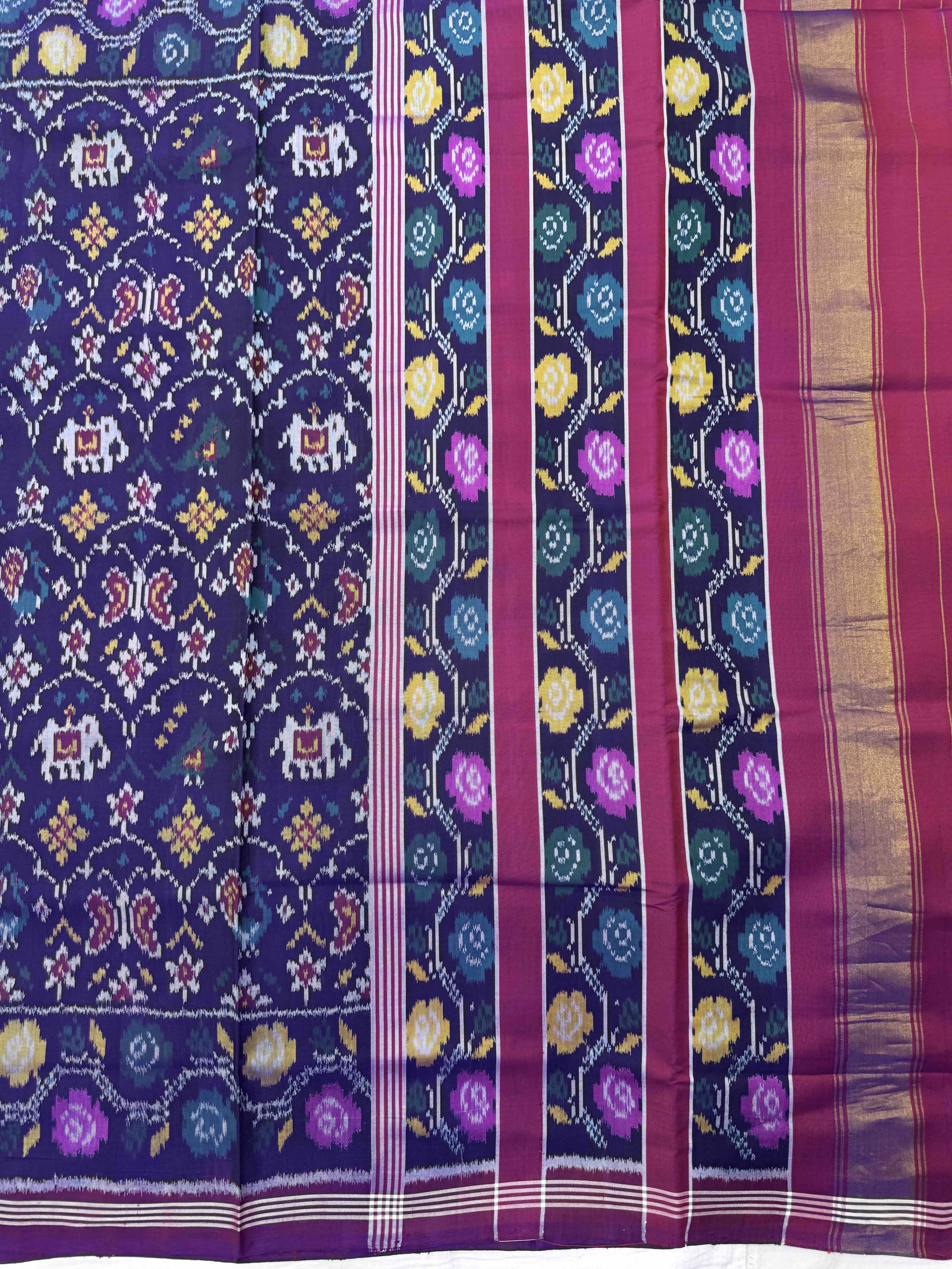 Purple & Dark Purplish Blue Narikunj Fancy Single Ikat Patan Patola Saree