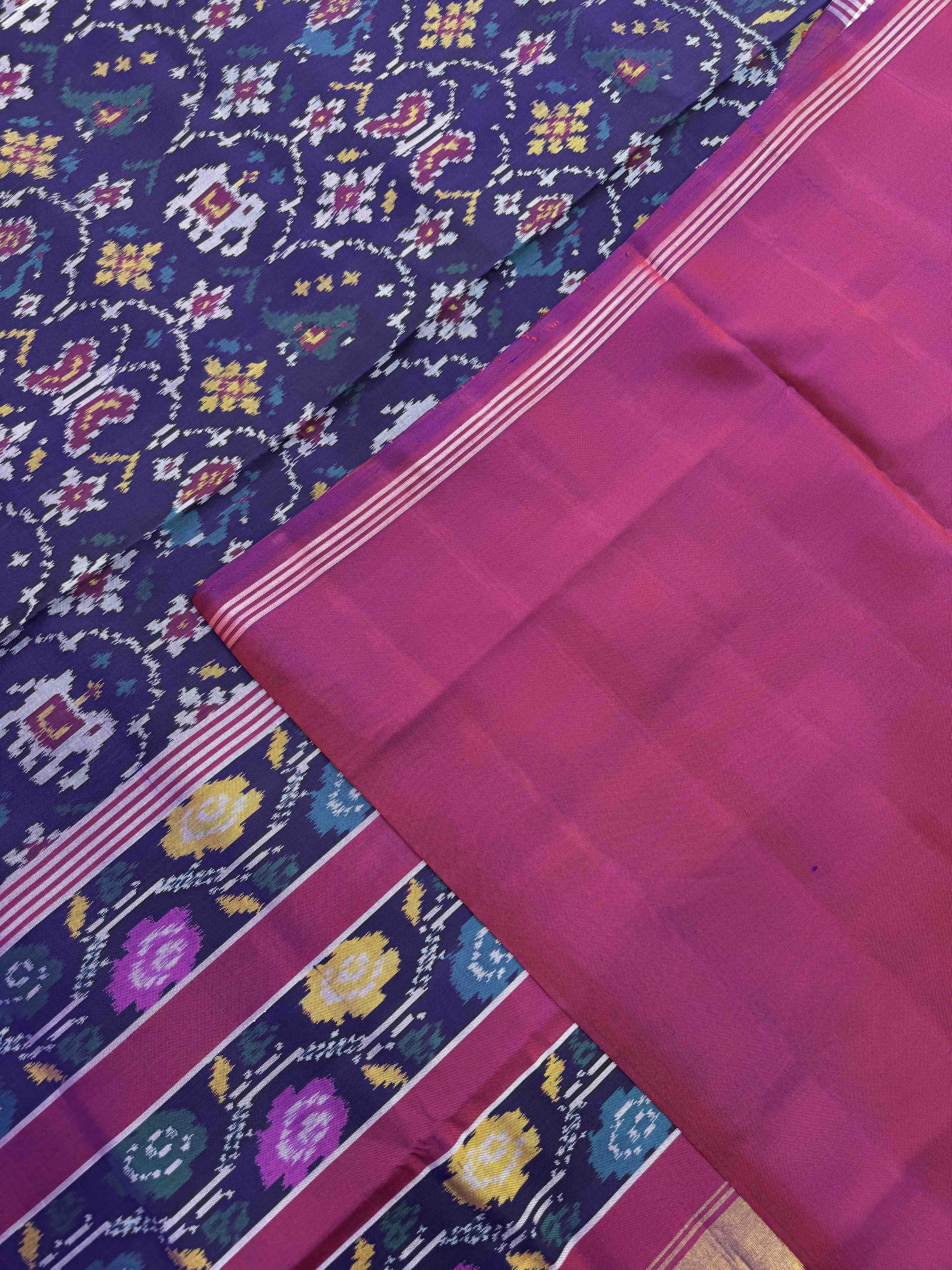 Purple & Dark Purplish Blue Narikunj Fancy Single Ikat Patan Patola Saree