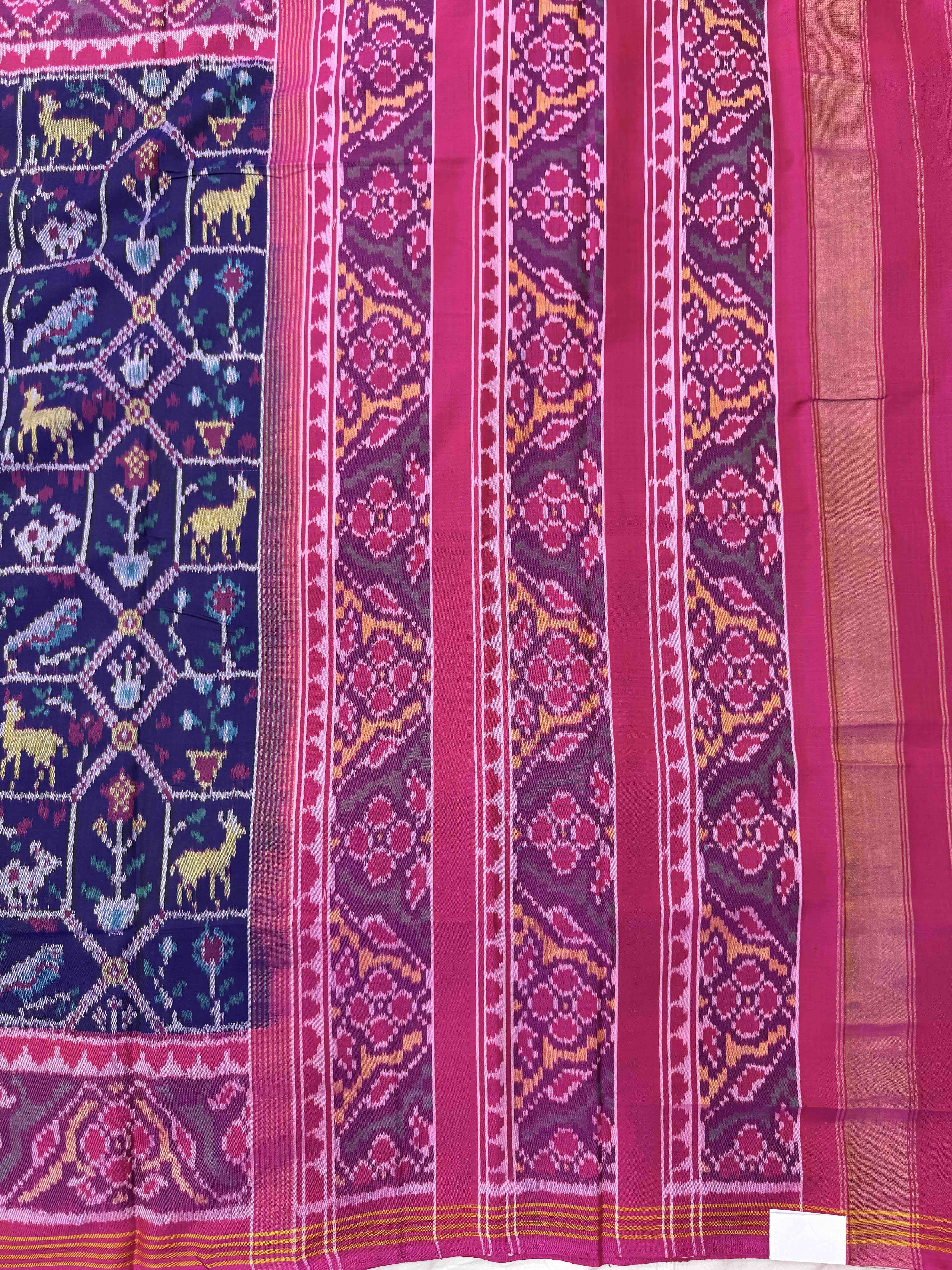 Pink & Dark Blue Small Narikunj Single Ikat Patan Patola Saree