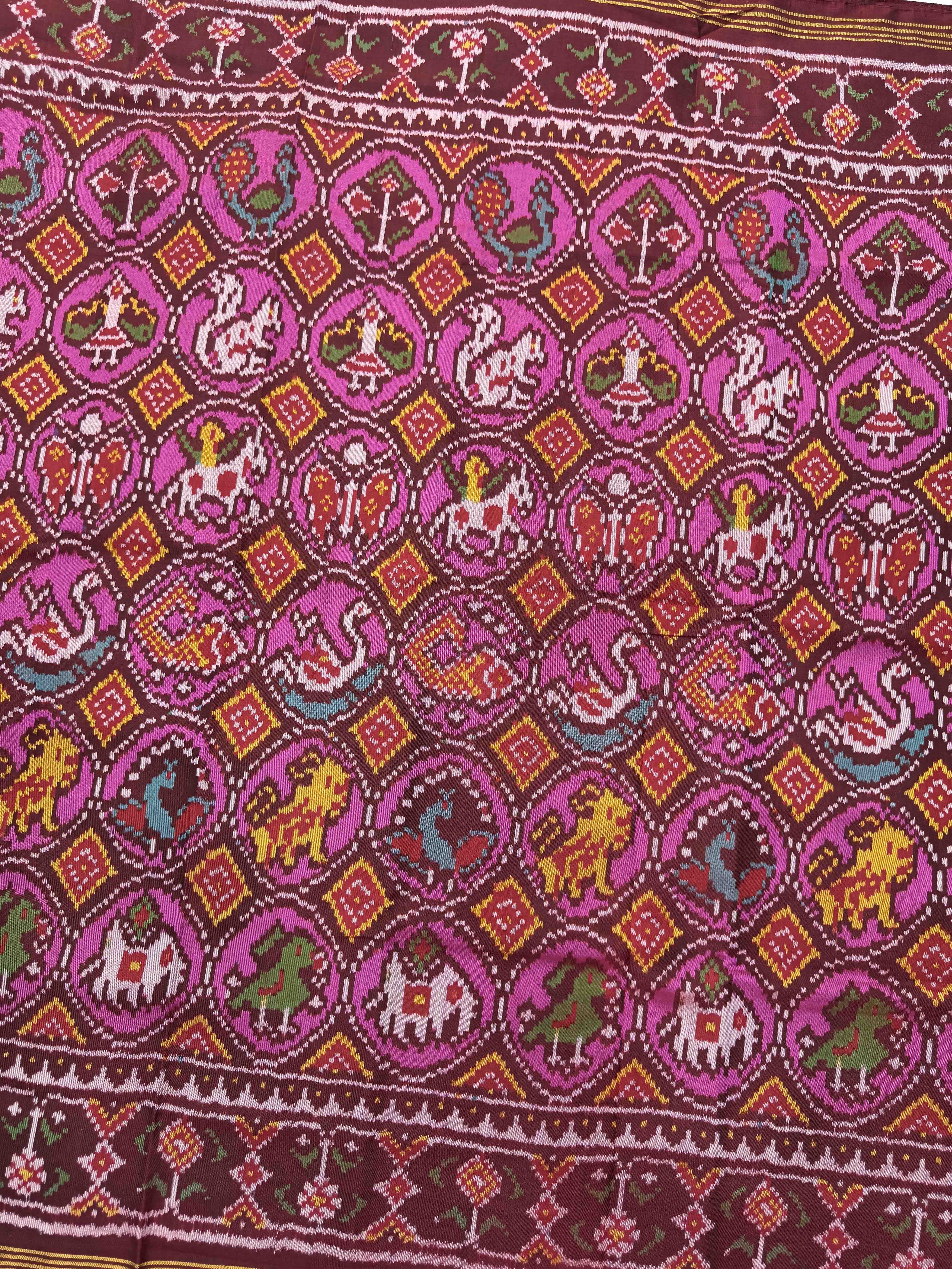 Maroon & Pink Narikunj Circle Single Ikat Patan Patola Saree