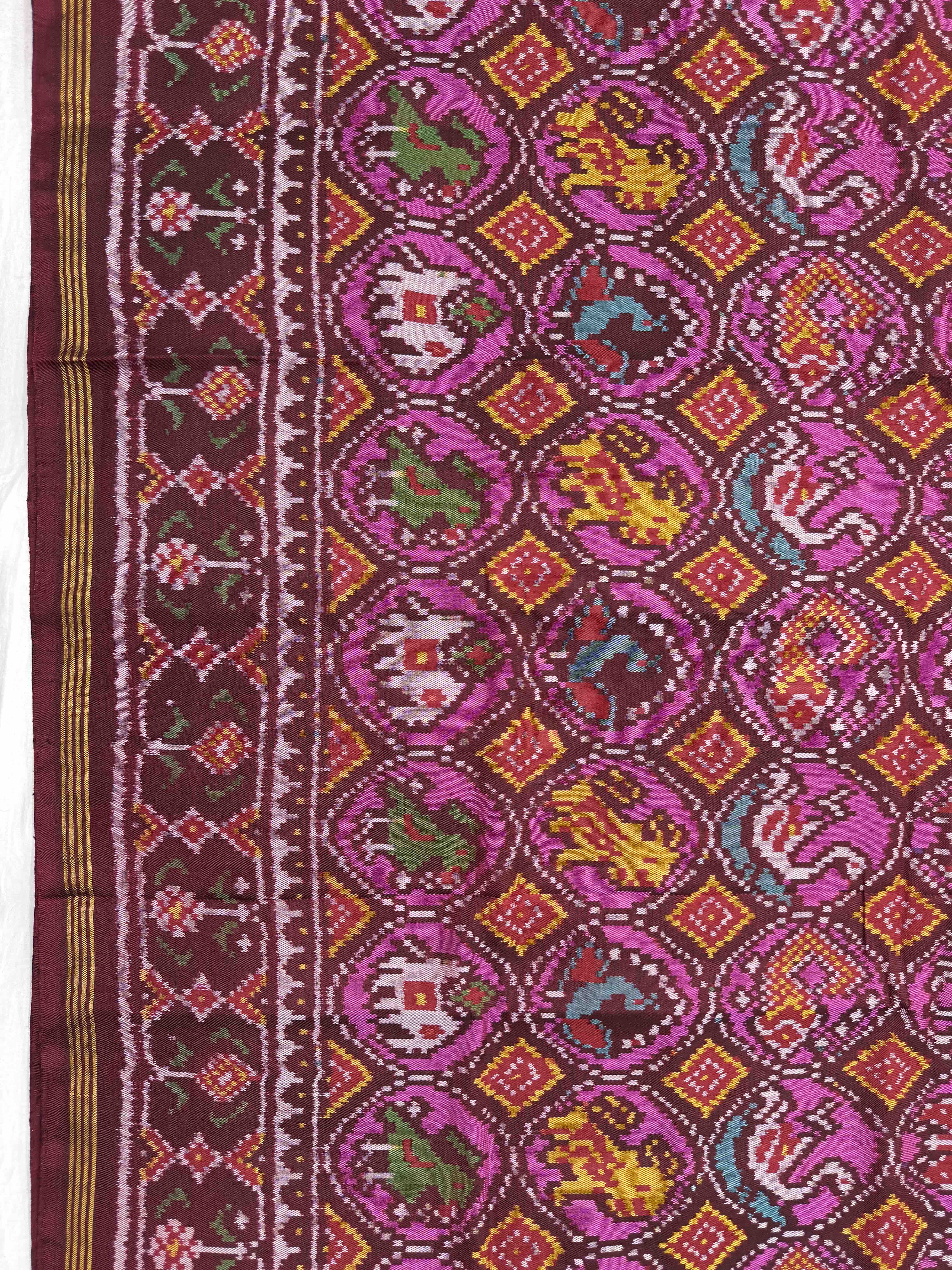 Maroon & Pink Narikunj Circle Single Ikat Patan Patola Saree