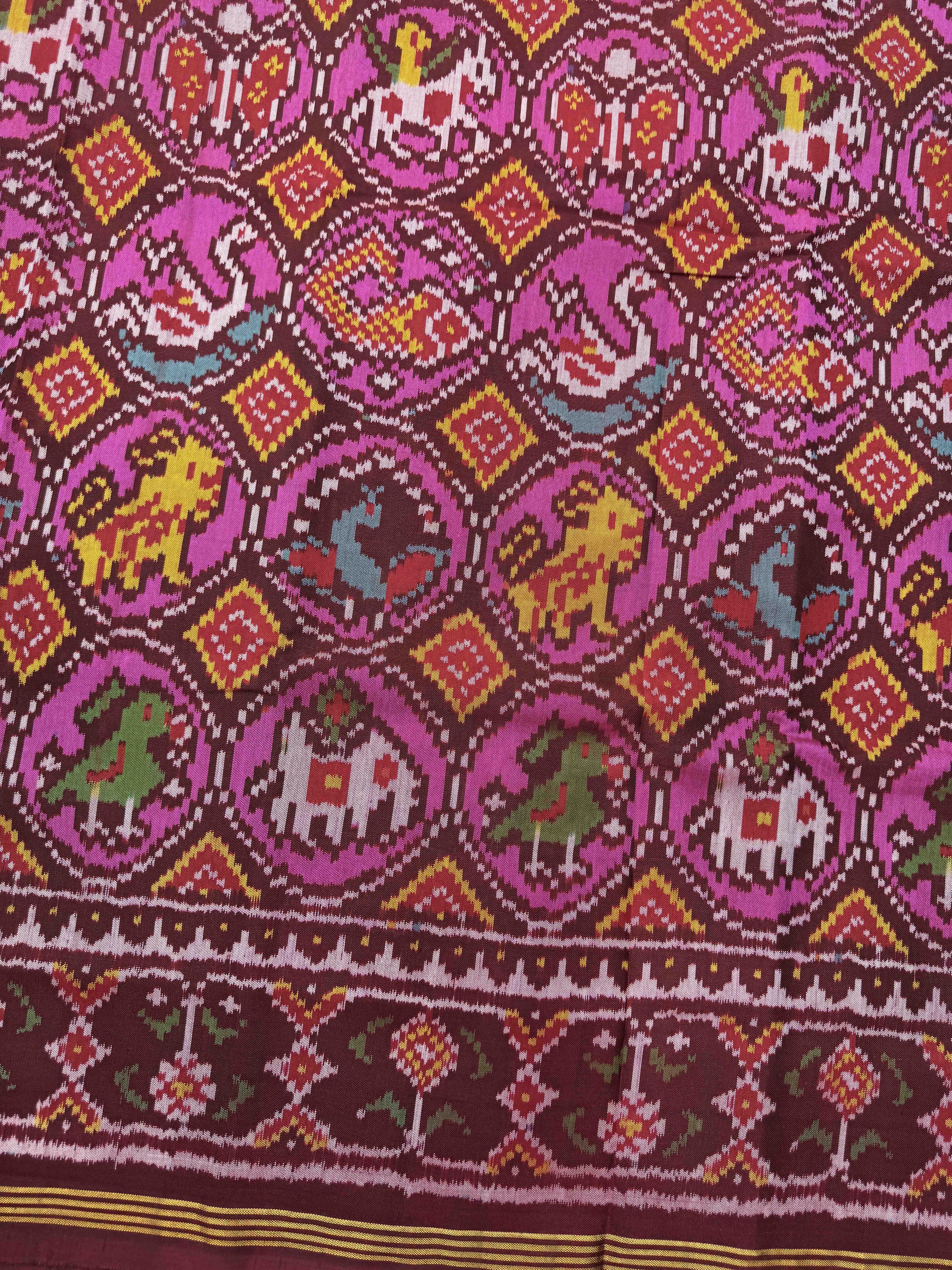 Maroon & Pink Narikunj Circle Single Ikat Patan Patola Saree