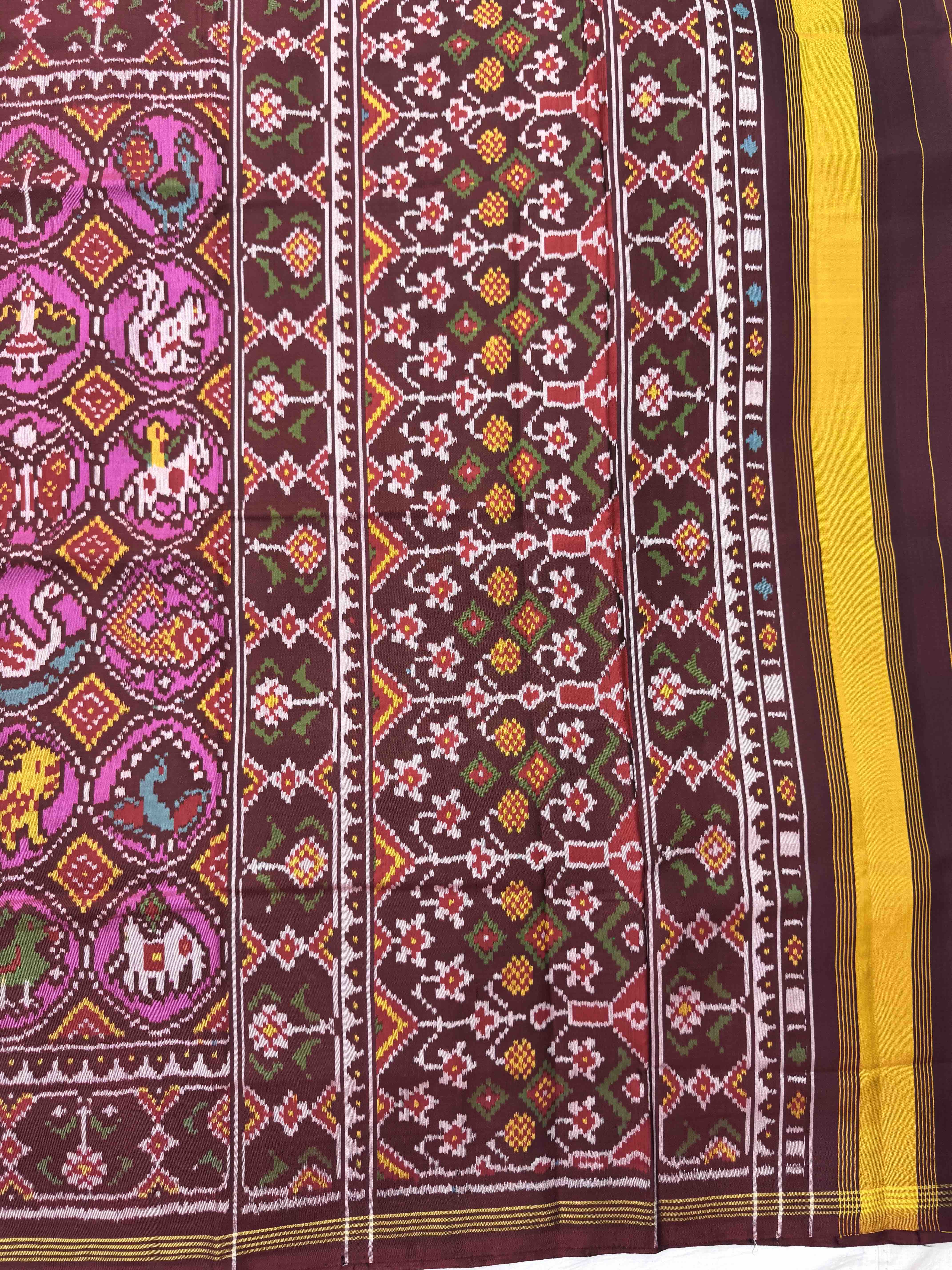 Maroon & Pink Narikunj Circle Single Ikat Patan Patola Saree