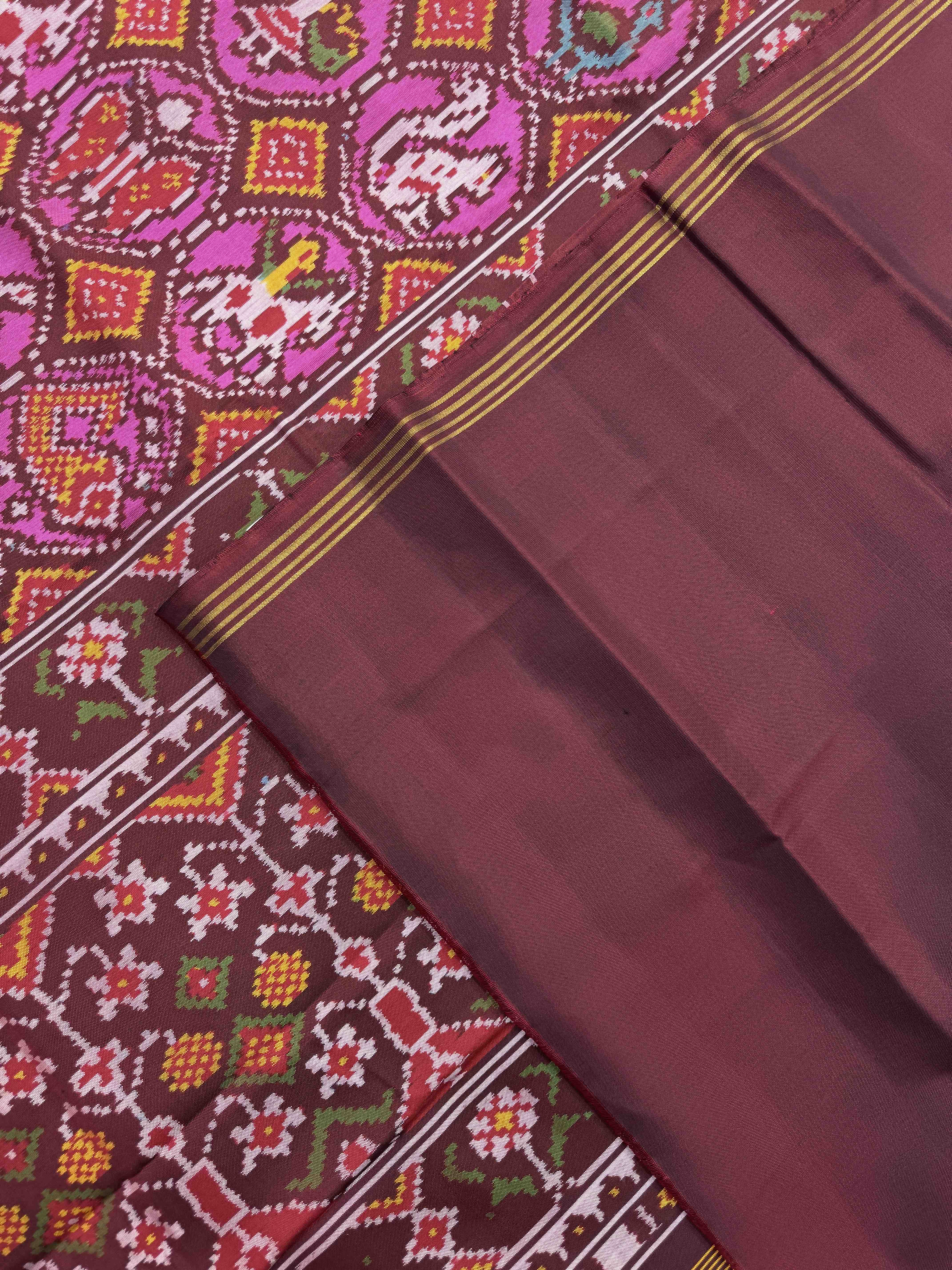 Maroon & Pink Narikunj Circle Single Ikat Patan Patola Saree