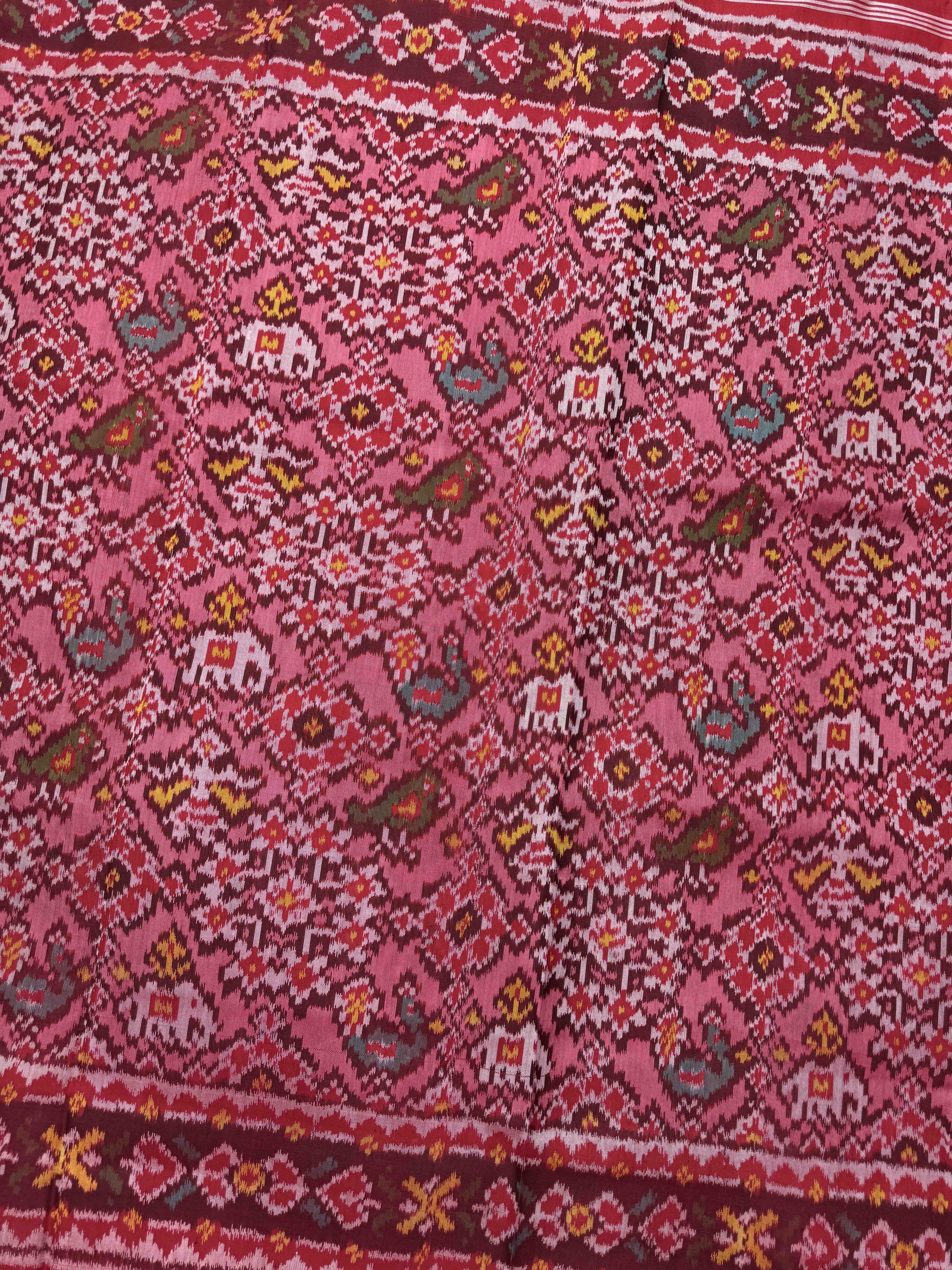 Red & Light Pink Narikunj Navratan Single Ikat Patan Patola Saree