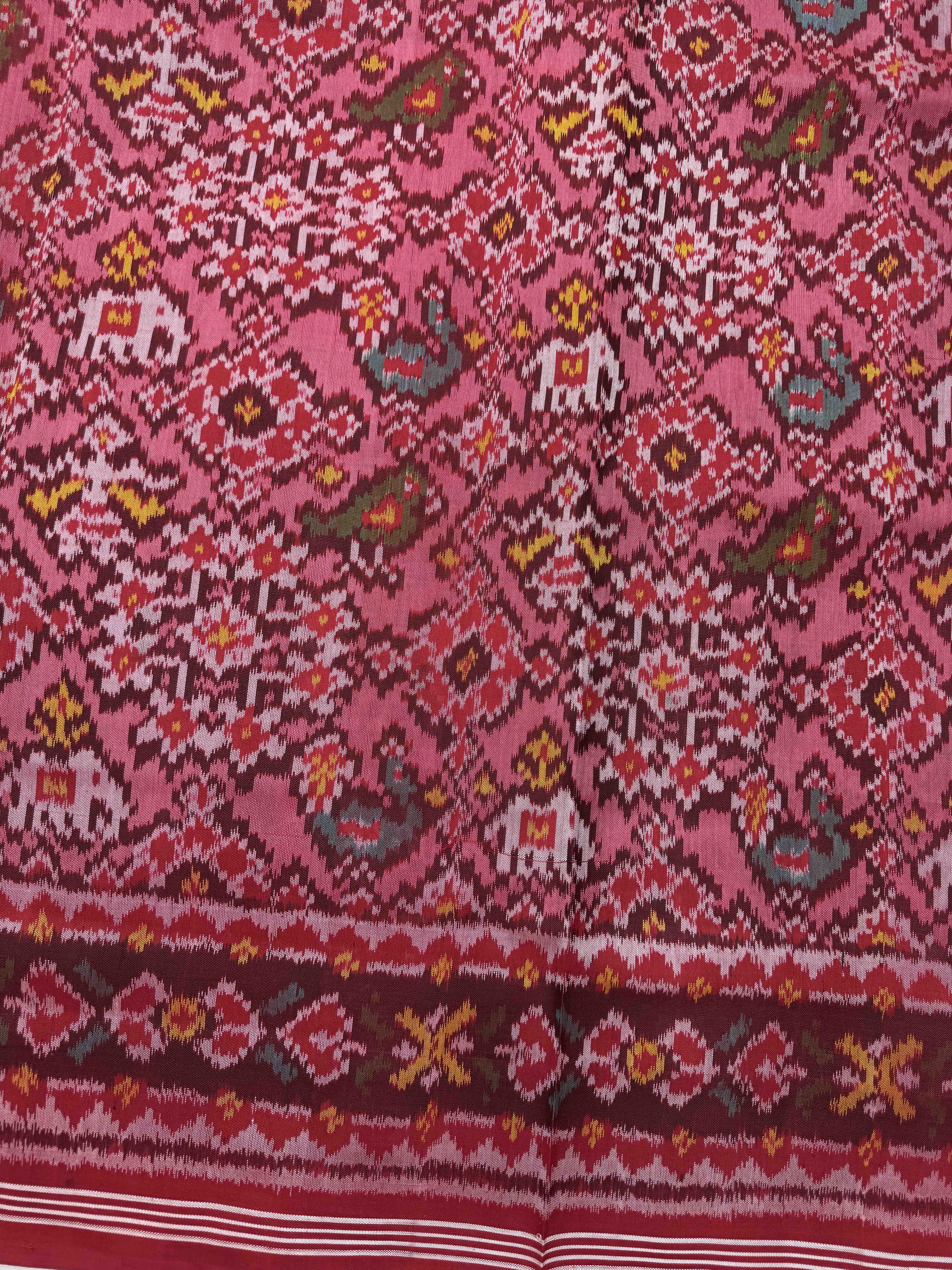 Red & Light Pink Narikunj Navratan Single Ikat Patan Patola Saree