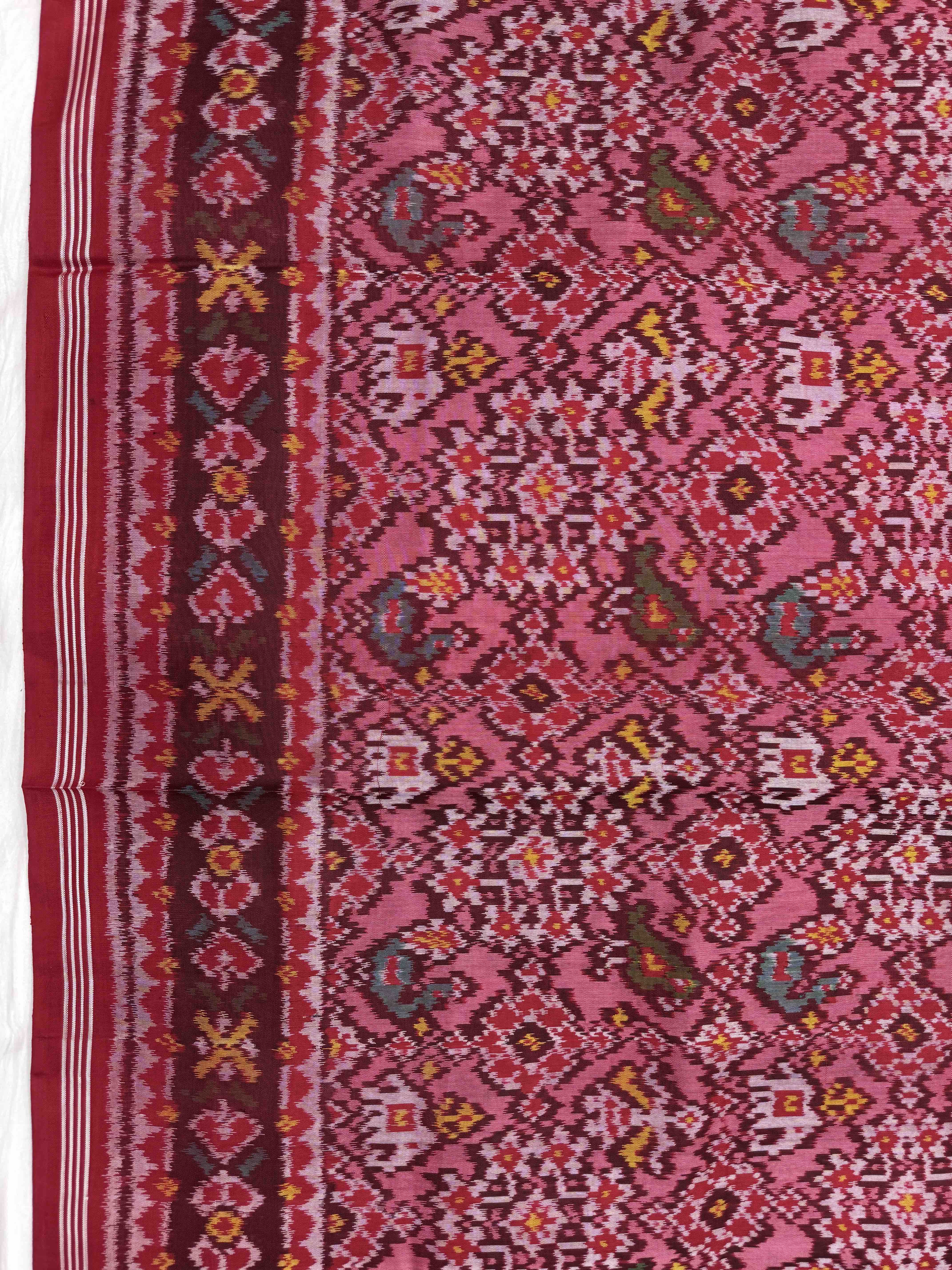 Red & Light Pink Narikunj Navratan Single Ikat Patan Patola Saree