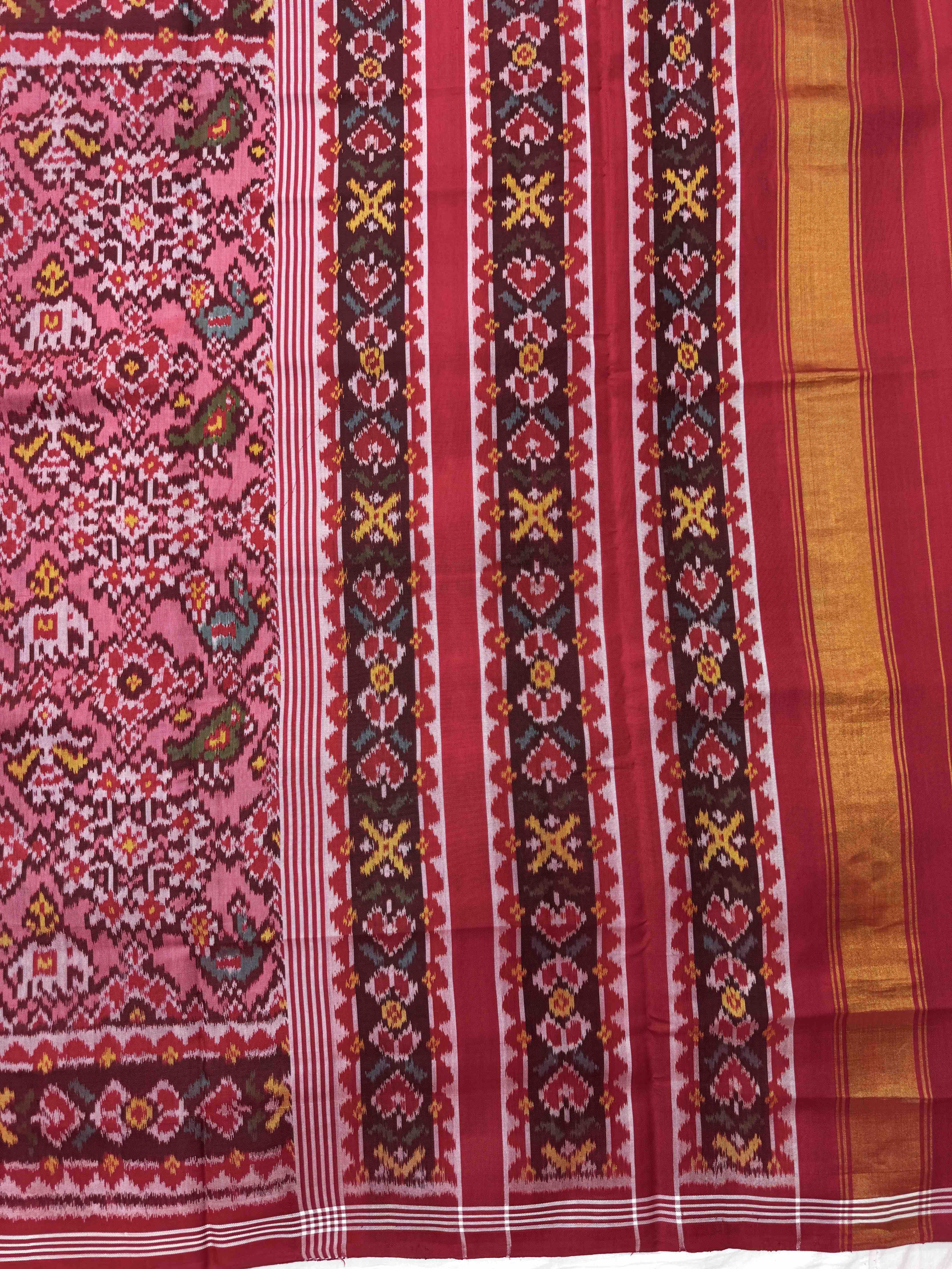 Red & Light Pink Narikunj Navratan Single Ikat Patan Patola Saree