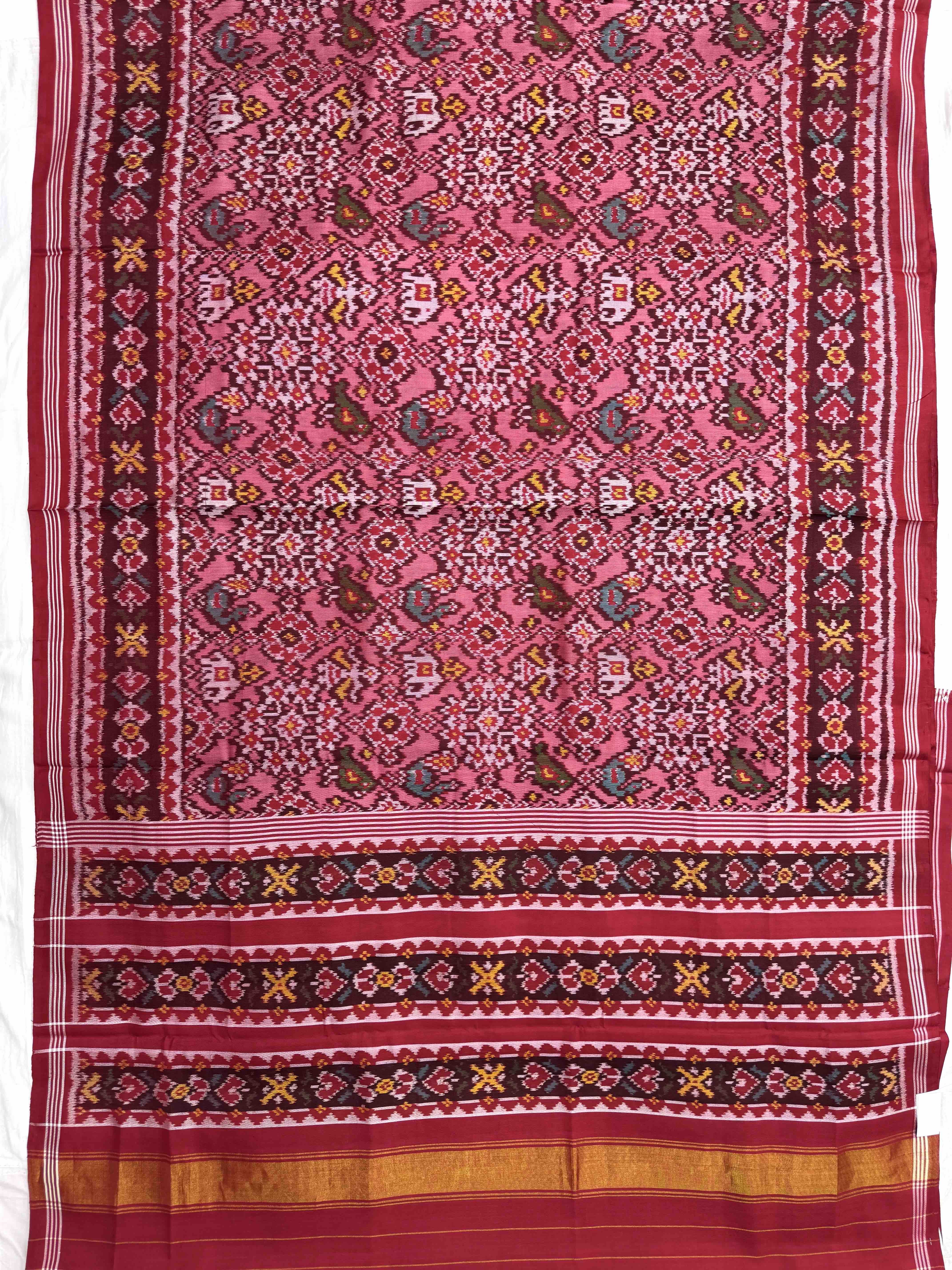 Red & Light Pink Narikunj Navratan Single Ikat Patan Patola Saree