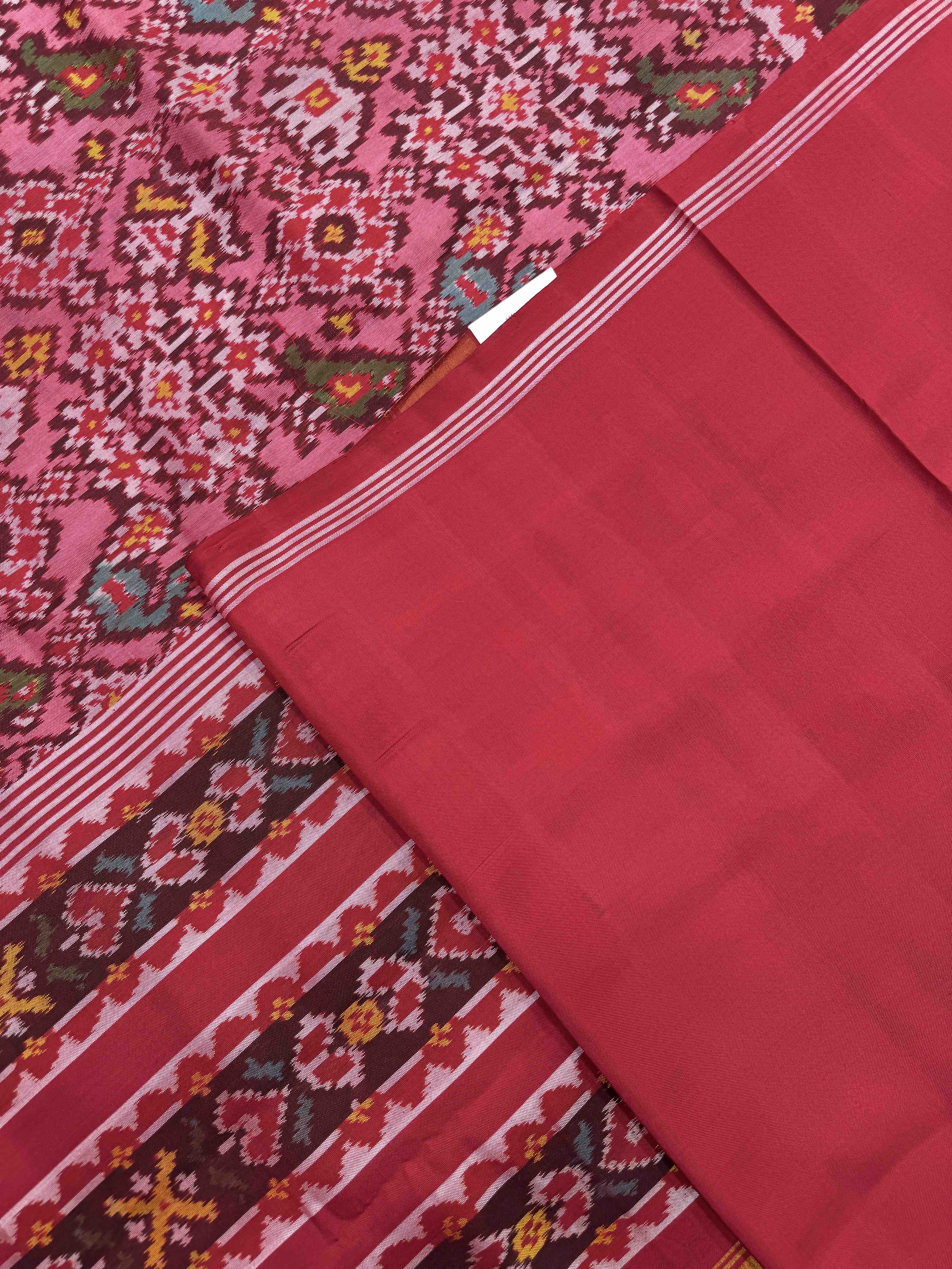 Red & Light Pink Narikunj Navratan Single Ikat Patan Patola Saree