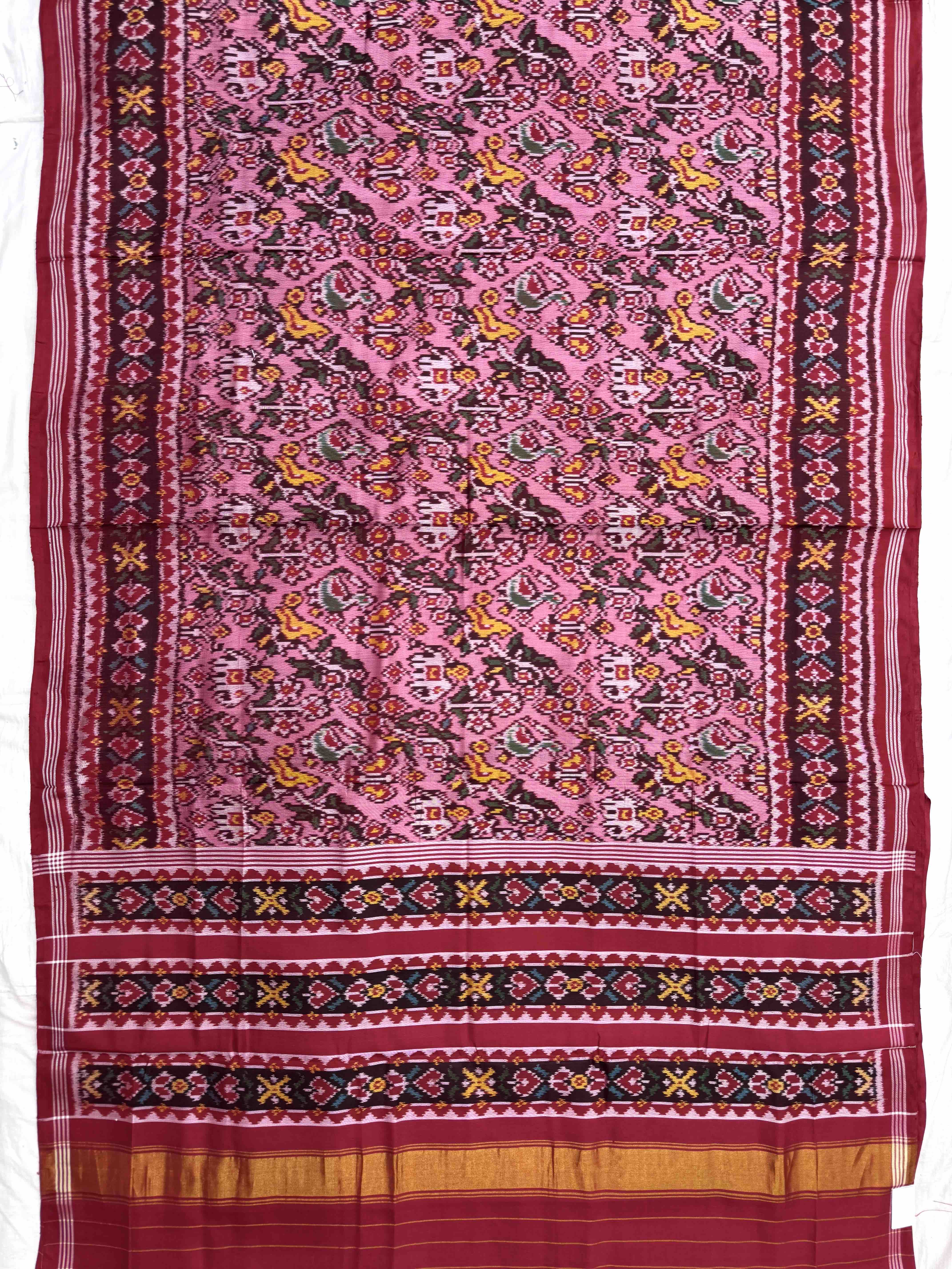 Red & Light Pink Narikunj Leheriya Single Ikat Patan Patola Saree