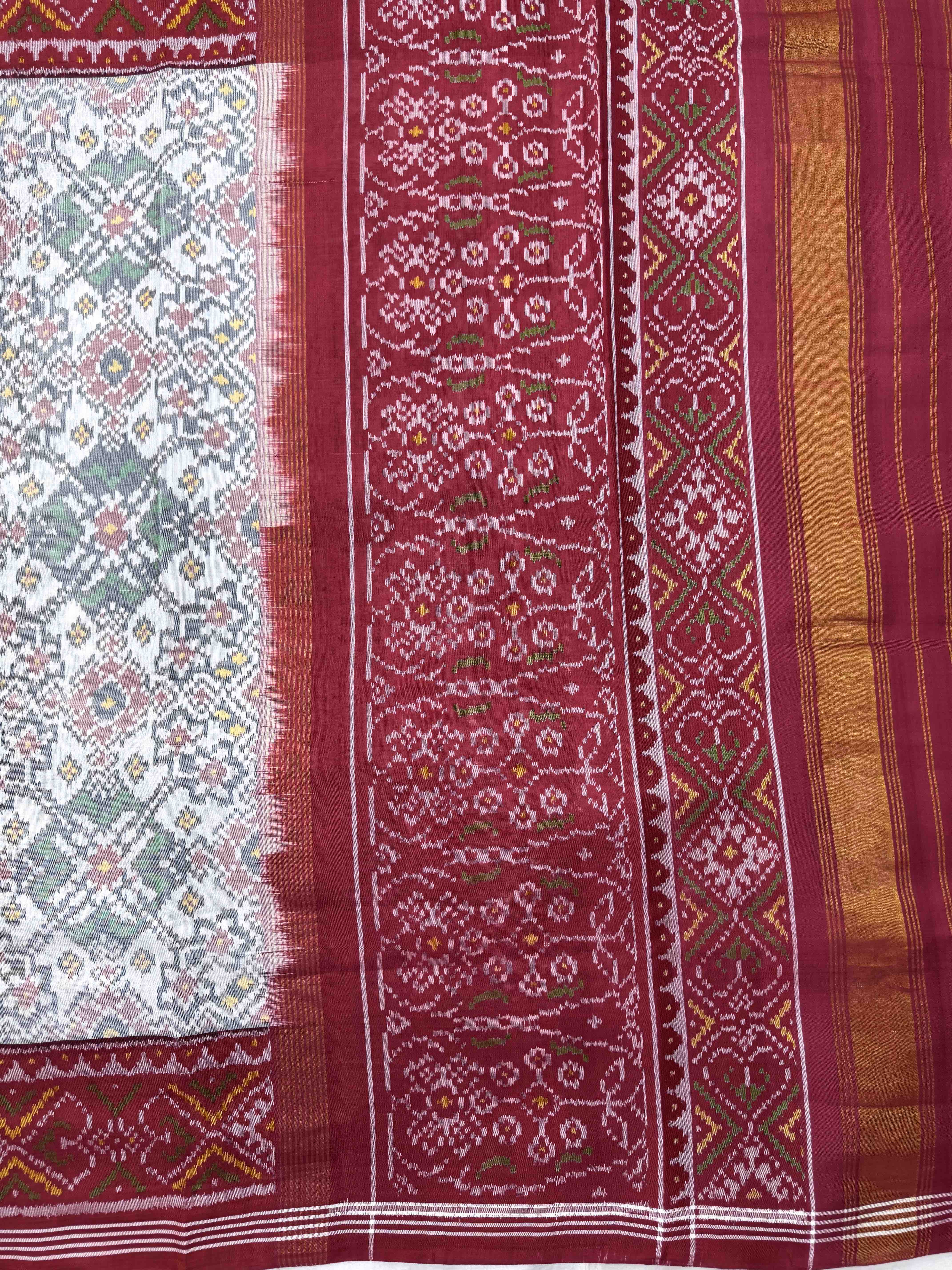 Red & White Navratan Single Ikat Patan Patola Saree