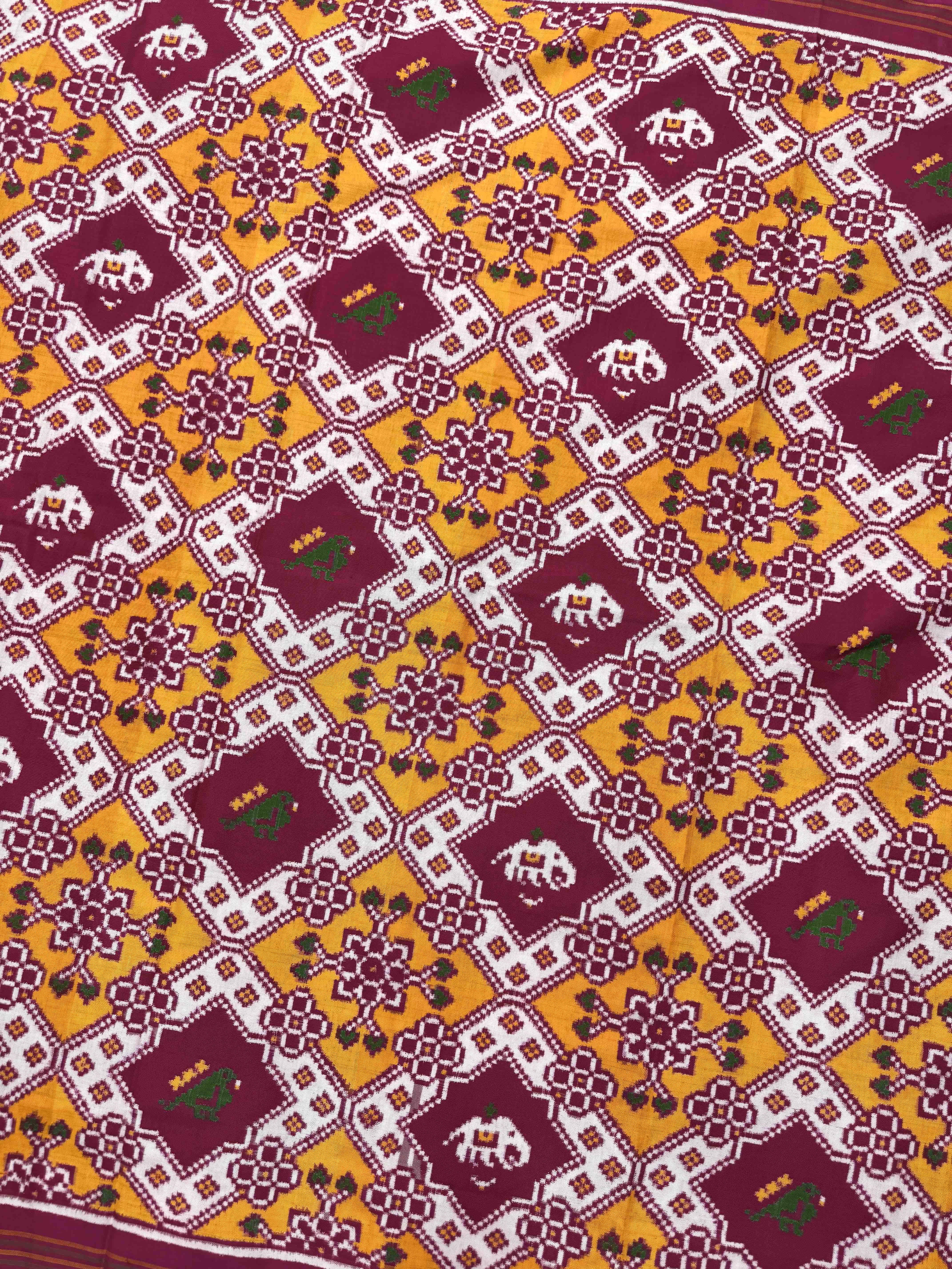 Pink & Yellow Narikunj Elephant Fancy Double Ikat Patan Patola Saree