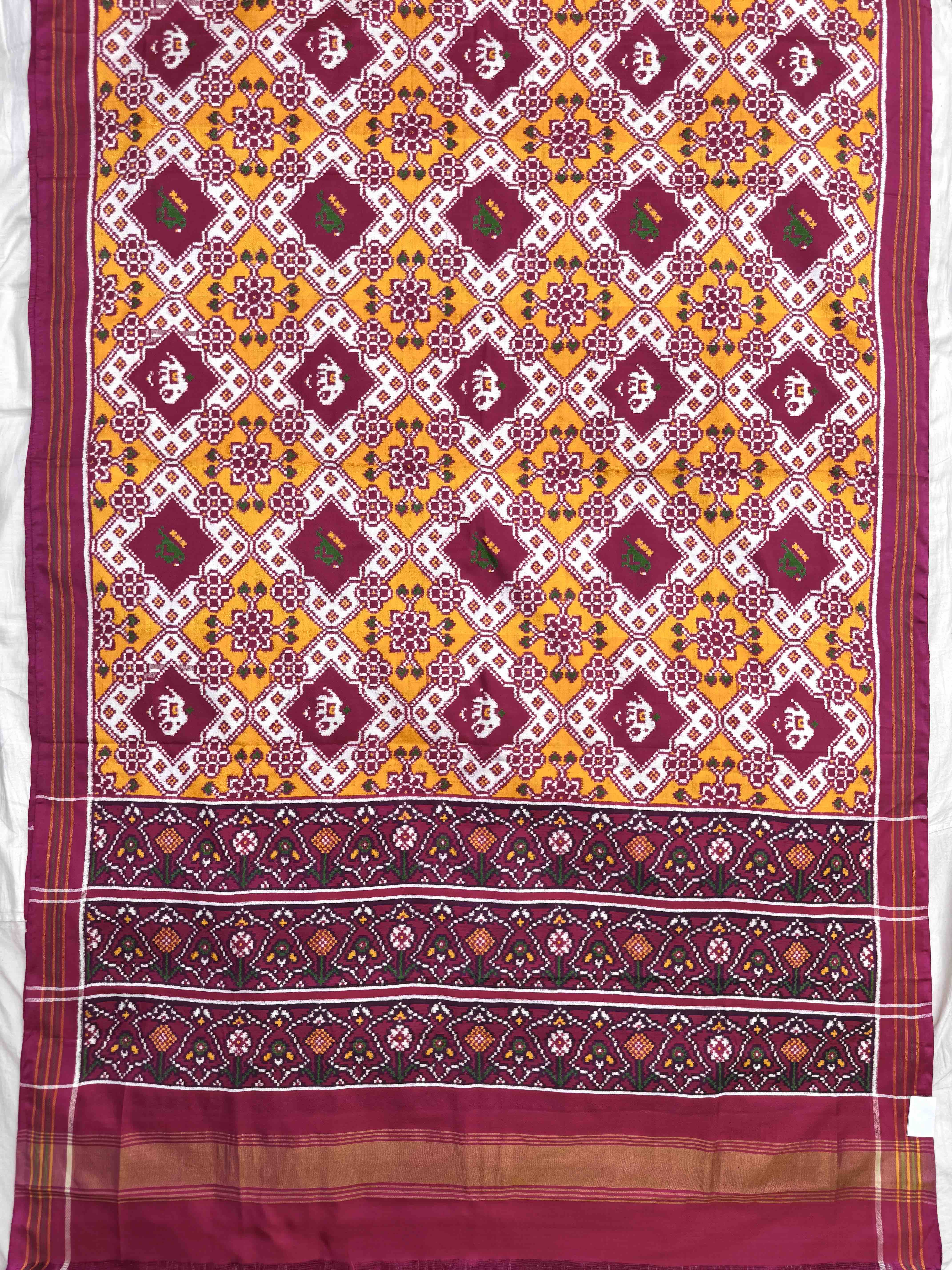 Pink & Yellow Narikunj Elephant Fancy Double Ikat Patan Patola Saree