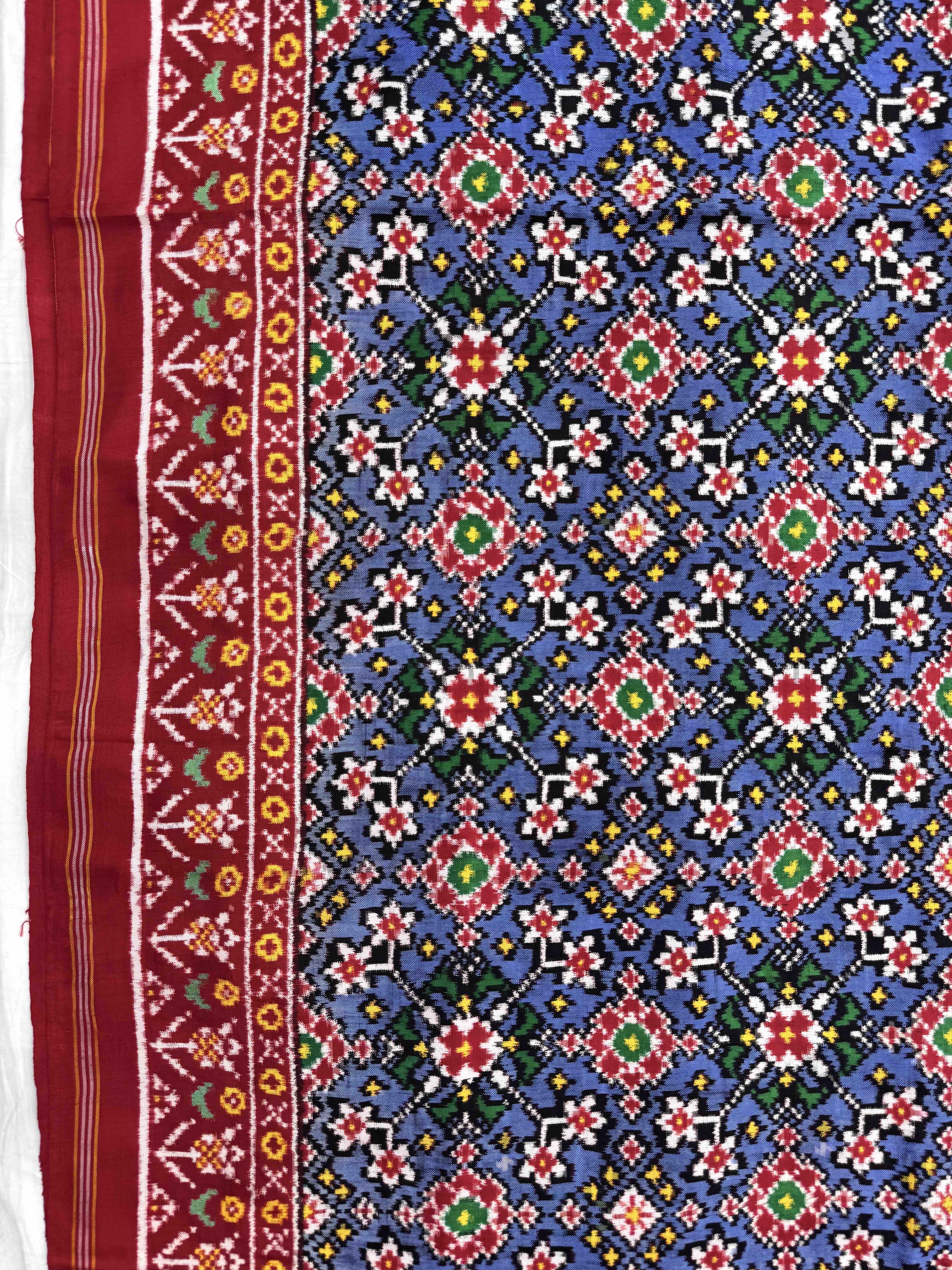 Red & Light Blue Navratan Double Ikat Patan Patola Saree