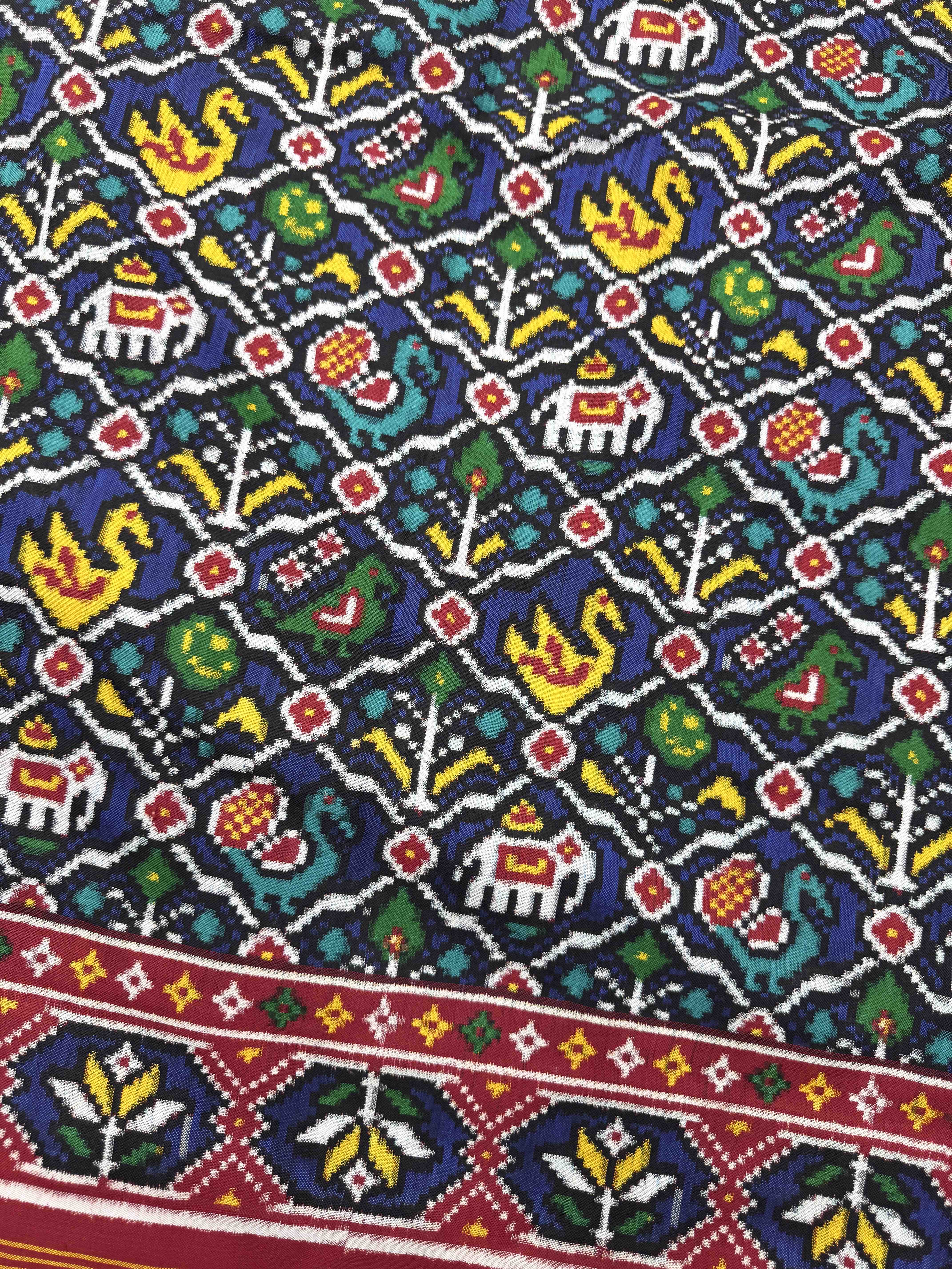 Red & Blue Small Narikunj Double Ikat Patan Patola Saree