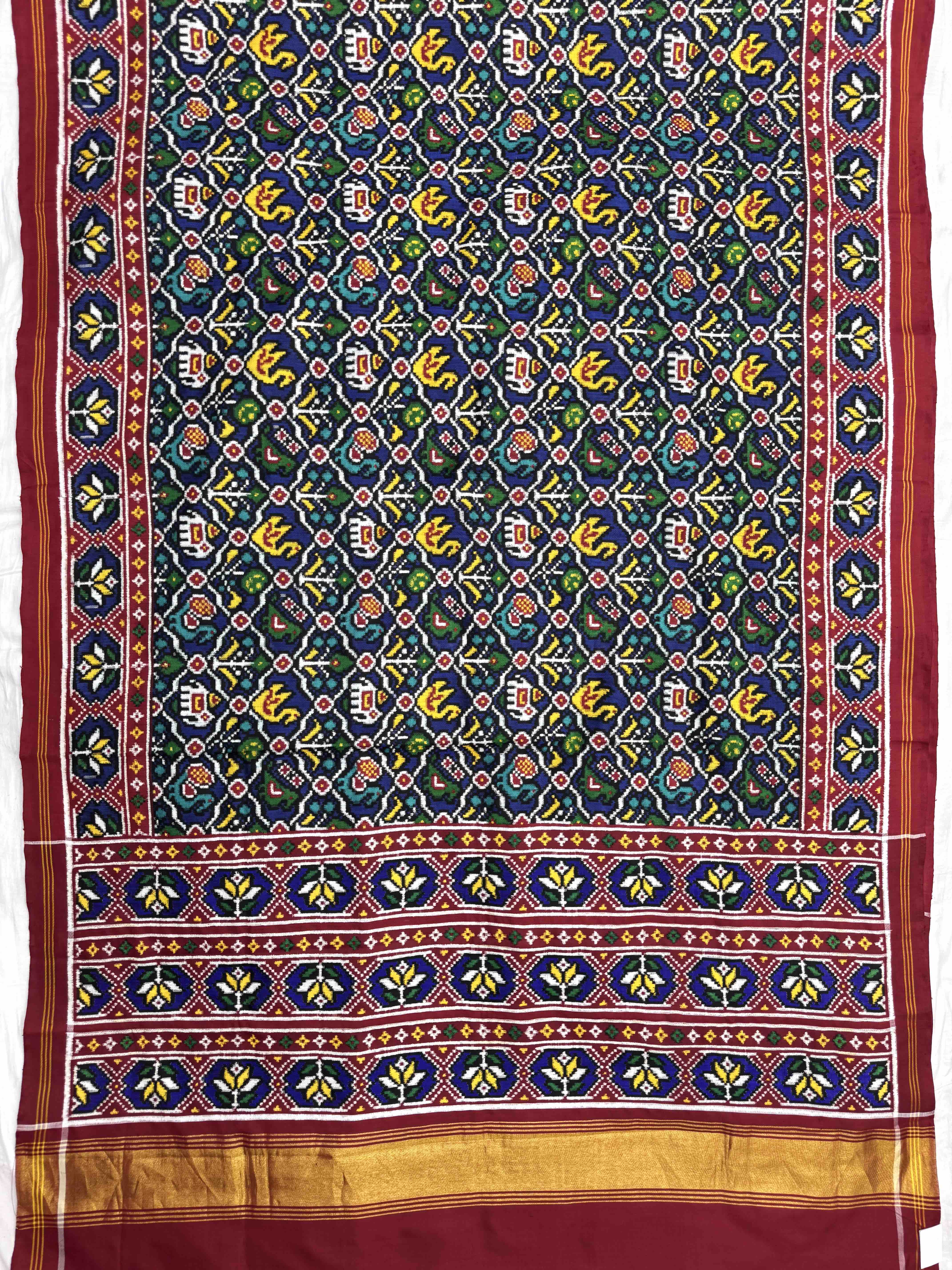 Red & Blue Small Narikunj Double Ikat Patan Patola Saree