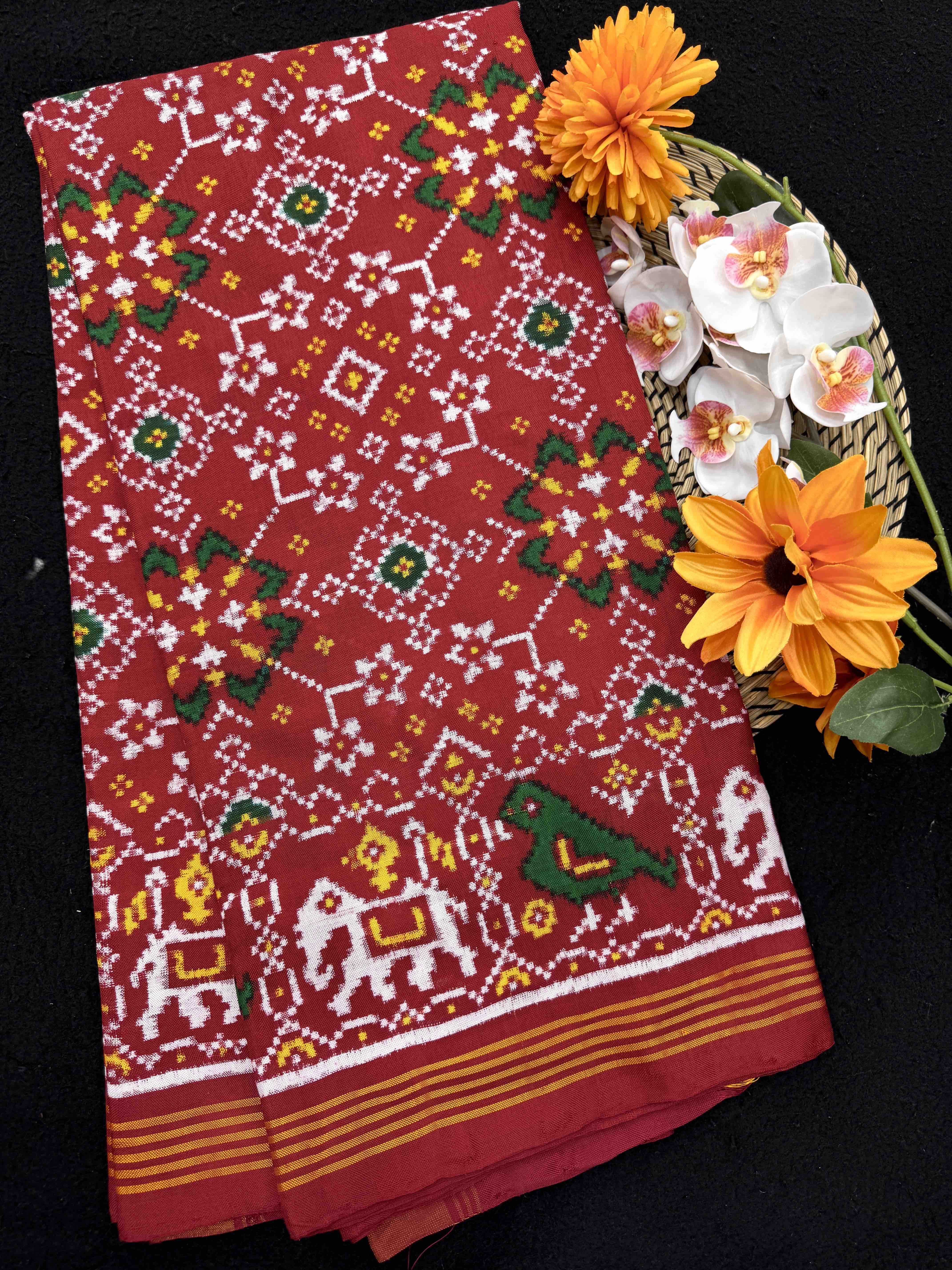 Red Navratan Double Ikat Patan Patola Saree