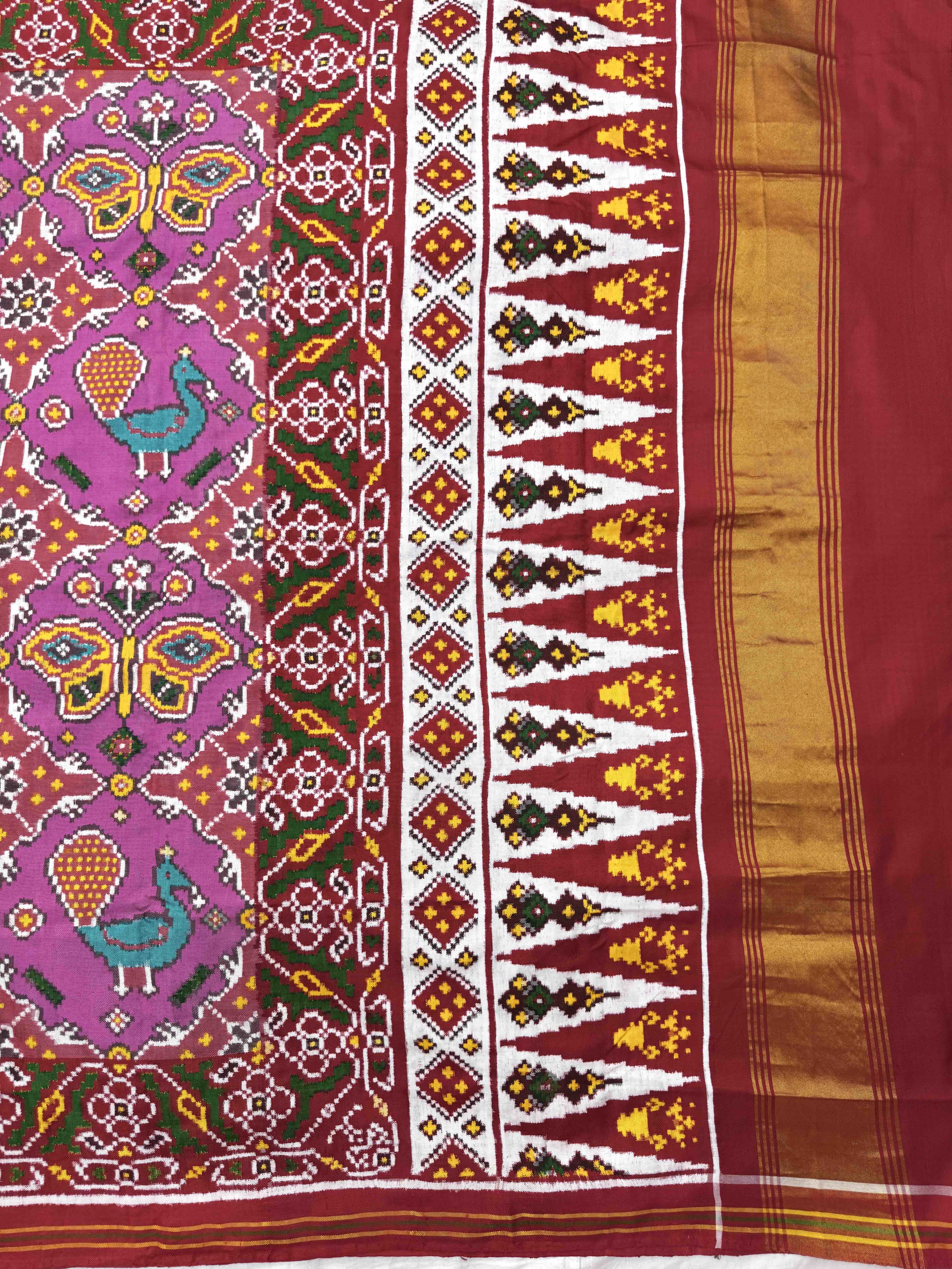 Red & Light Pink Narikunj Chhabdi Double Ikat Patan Patola Saree