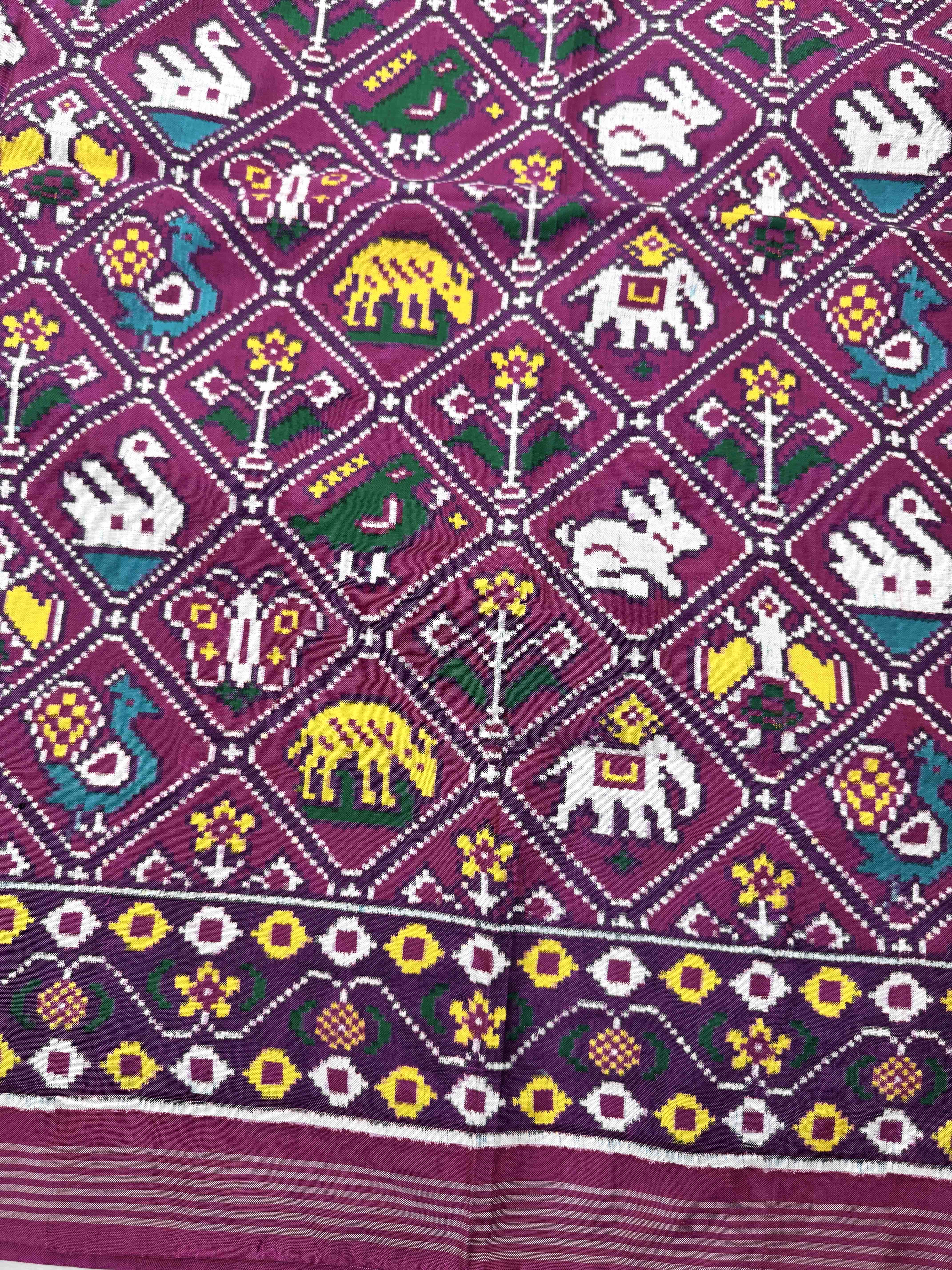 Purple Small Narikunj Double Ikat Patan Patola Saree