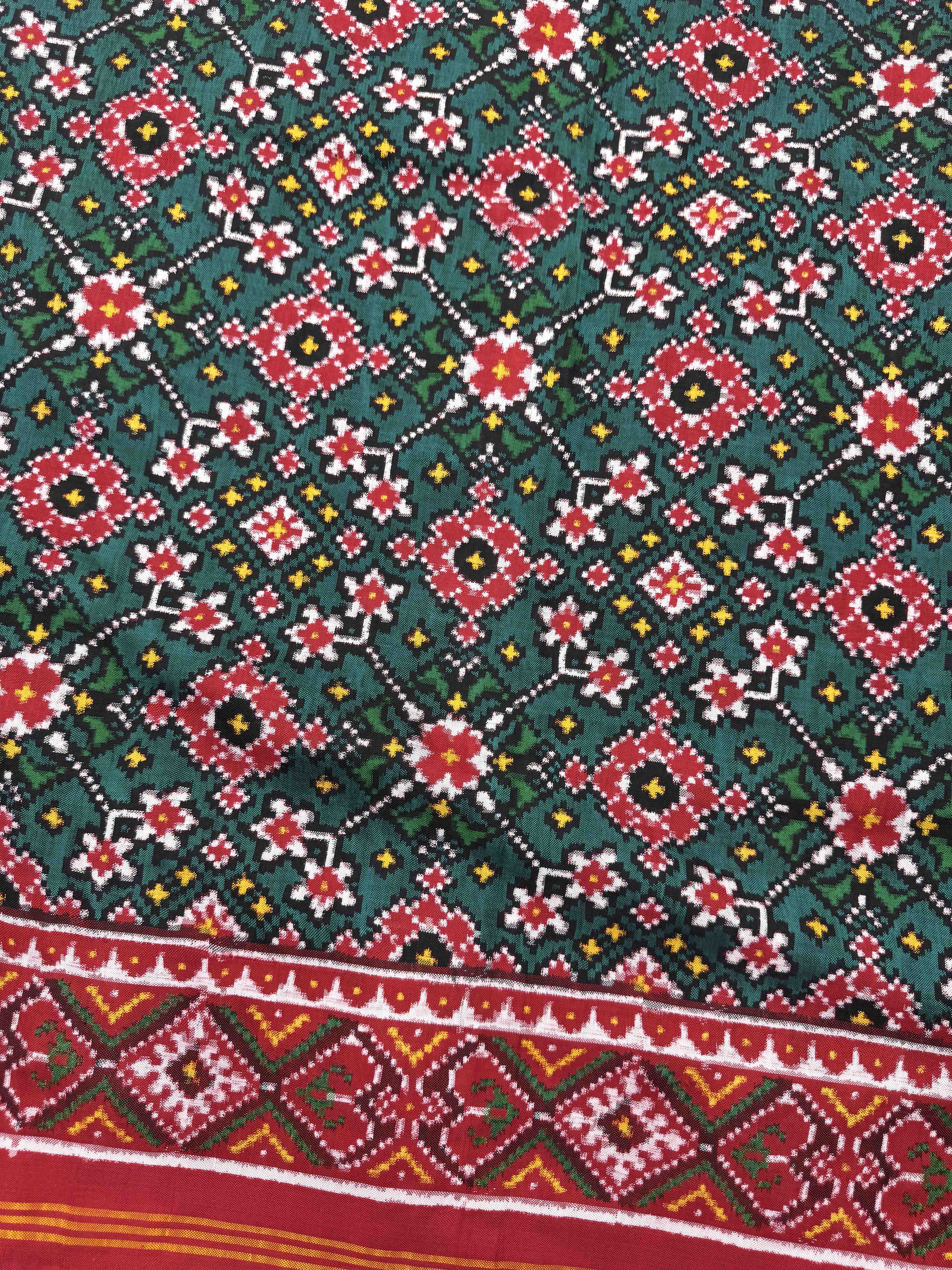 Red & Turquoise Navratan Double Ikat Patan Patola Saree