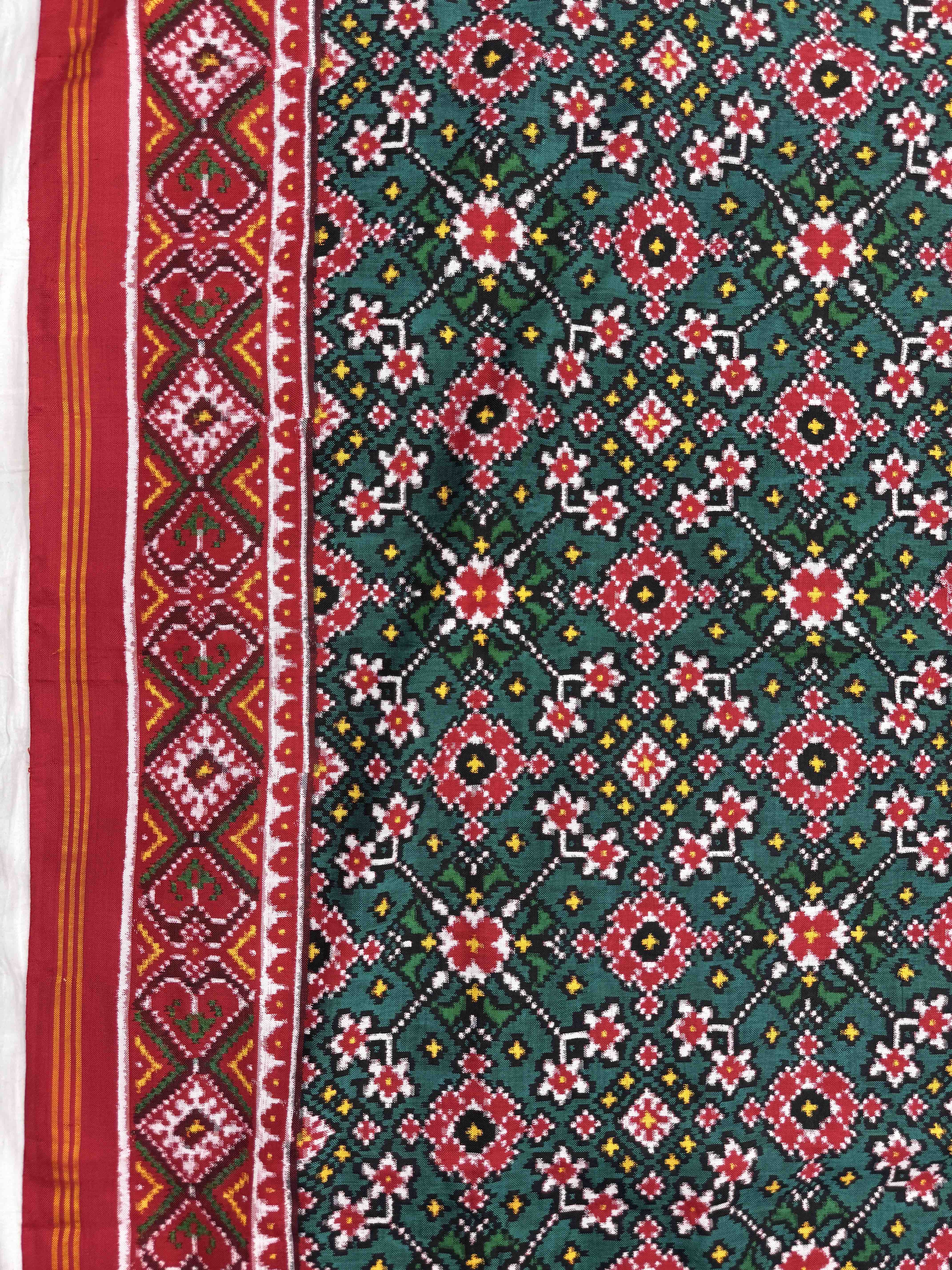 Red & Turquoise Navratan Double Ikat Patan Patola Saree