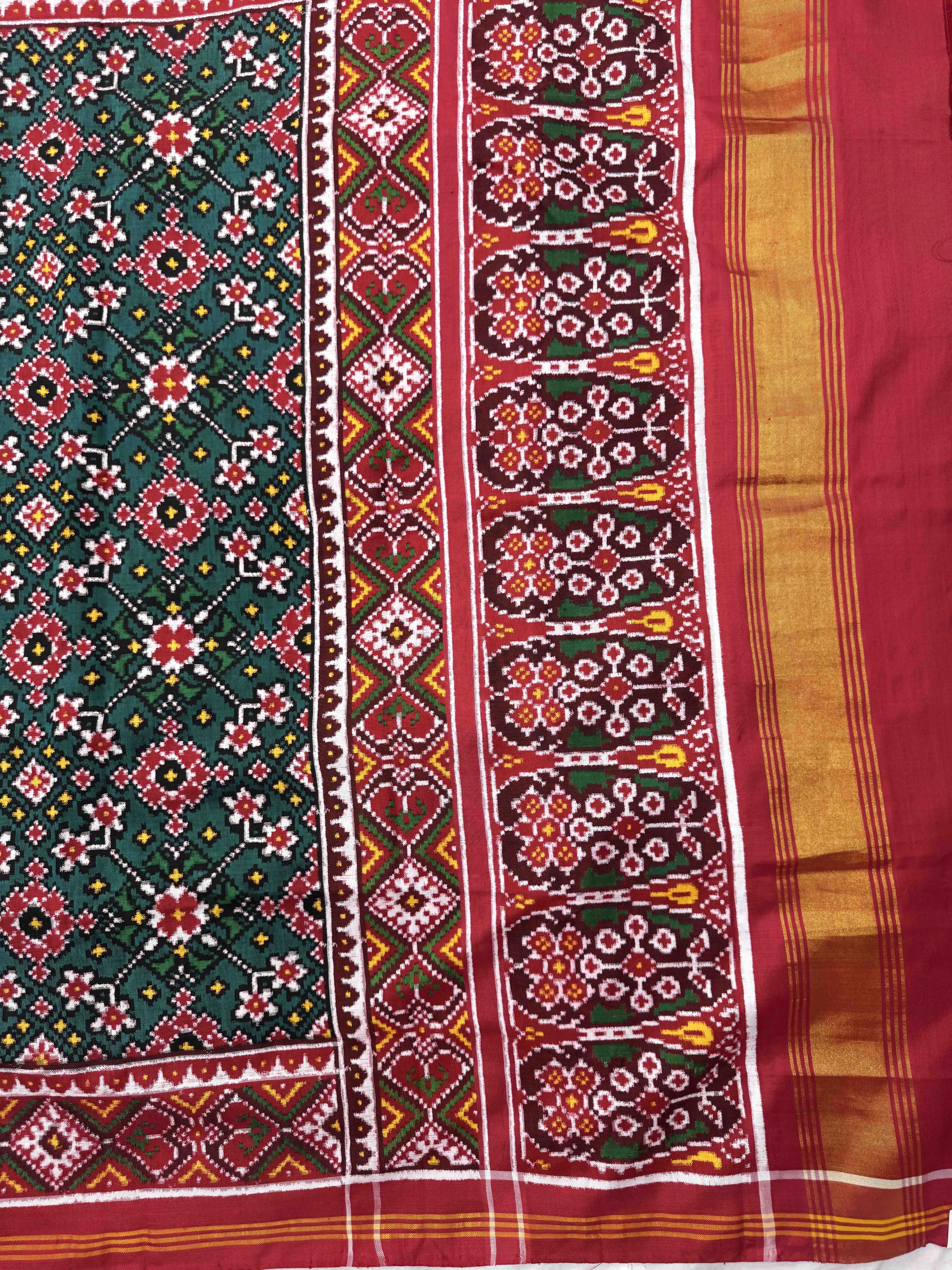 Red & Turquoise Navratan Double Ikat Patan Patola Saree