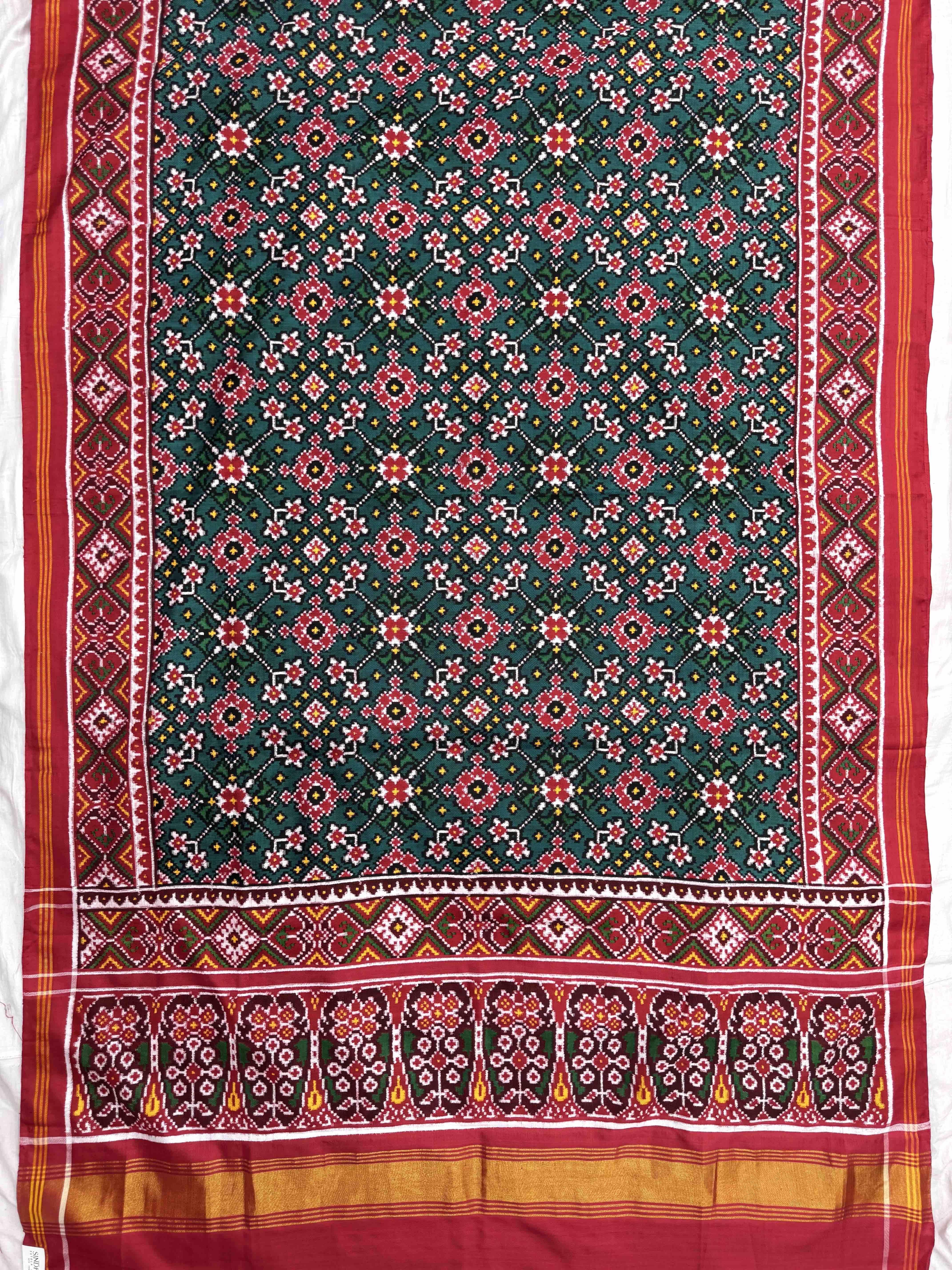 Red & Turquoise Navratan Double Ikat Patan Patola Saree