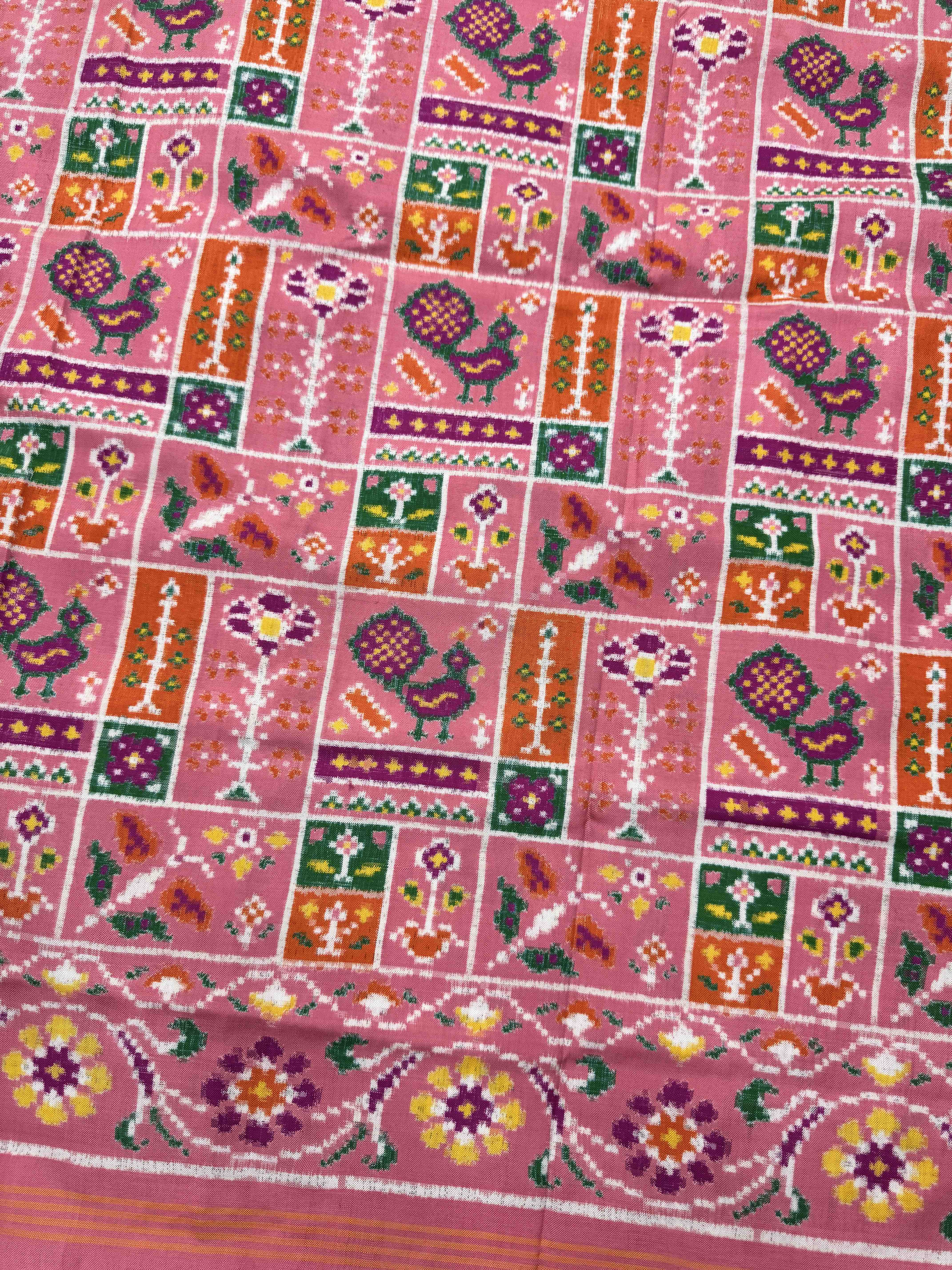 Light Pink Fancy Peacock Flower Double Ikat Patan Patola Saree