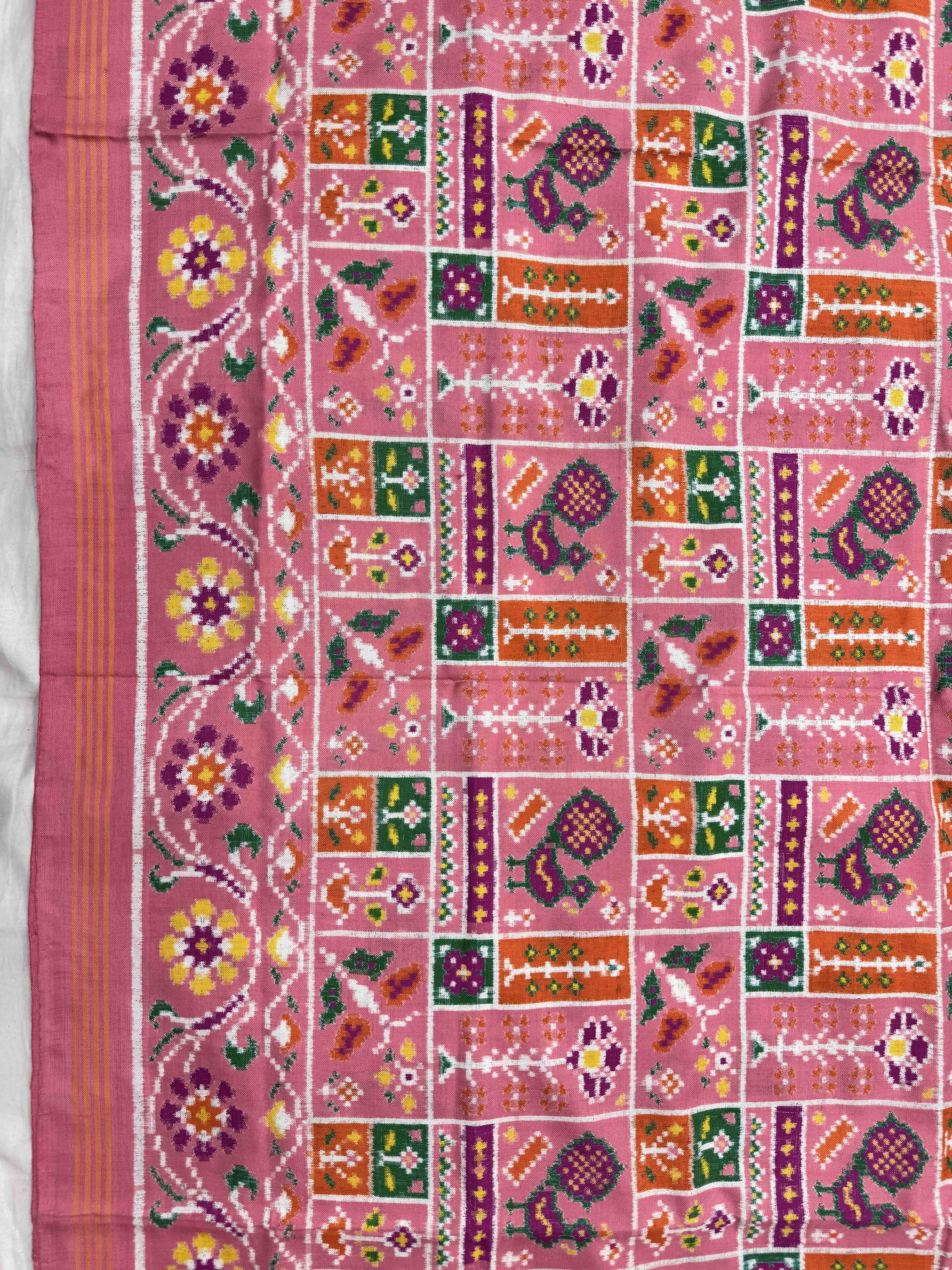Light Pink Fancy Peacock Flower Double Ikat Patan Patola Saree