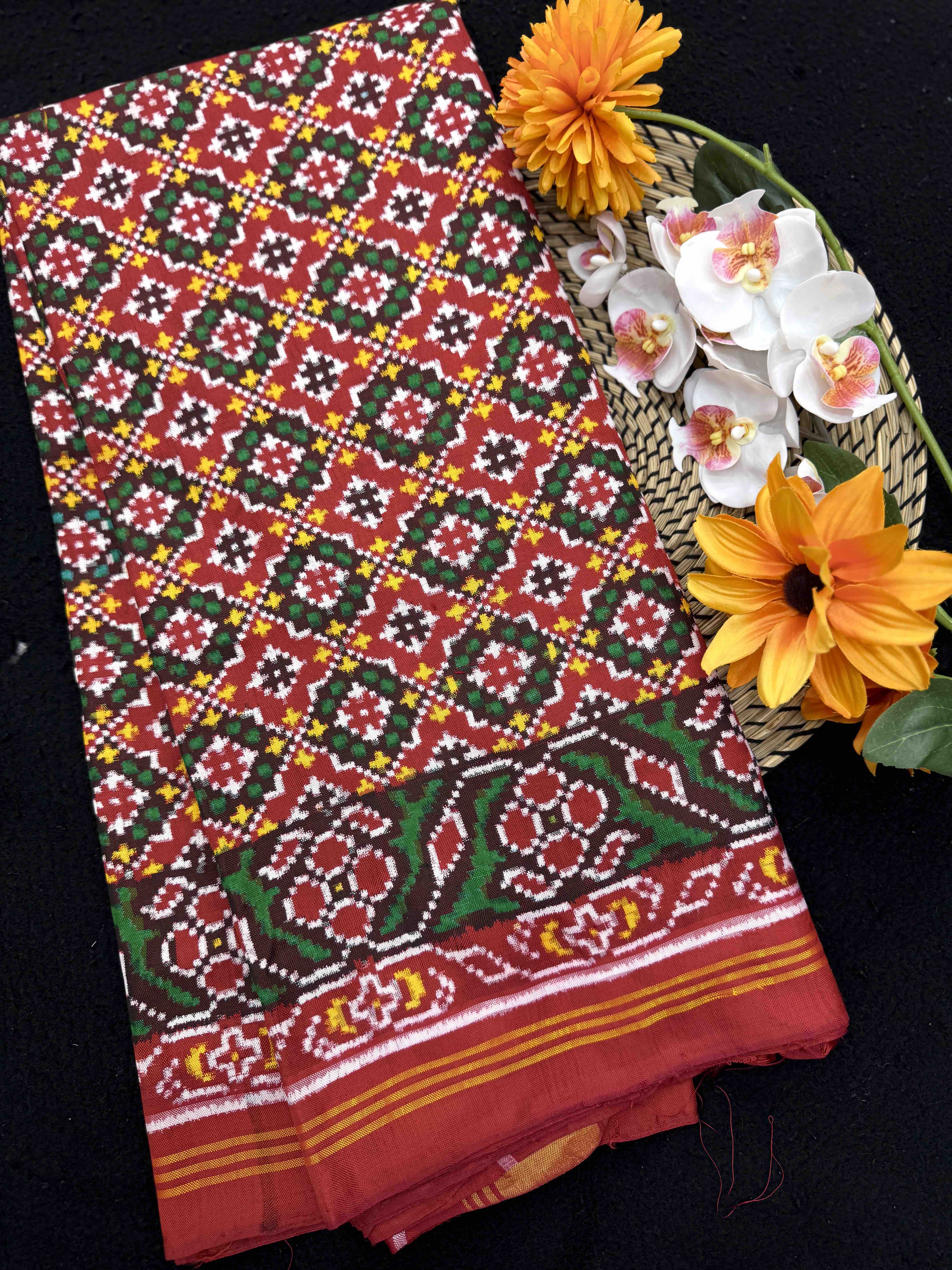 Red Buttonful Double Ikat Patan Patola Saree