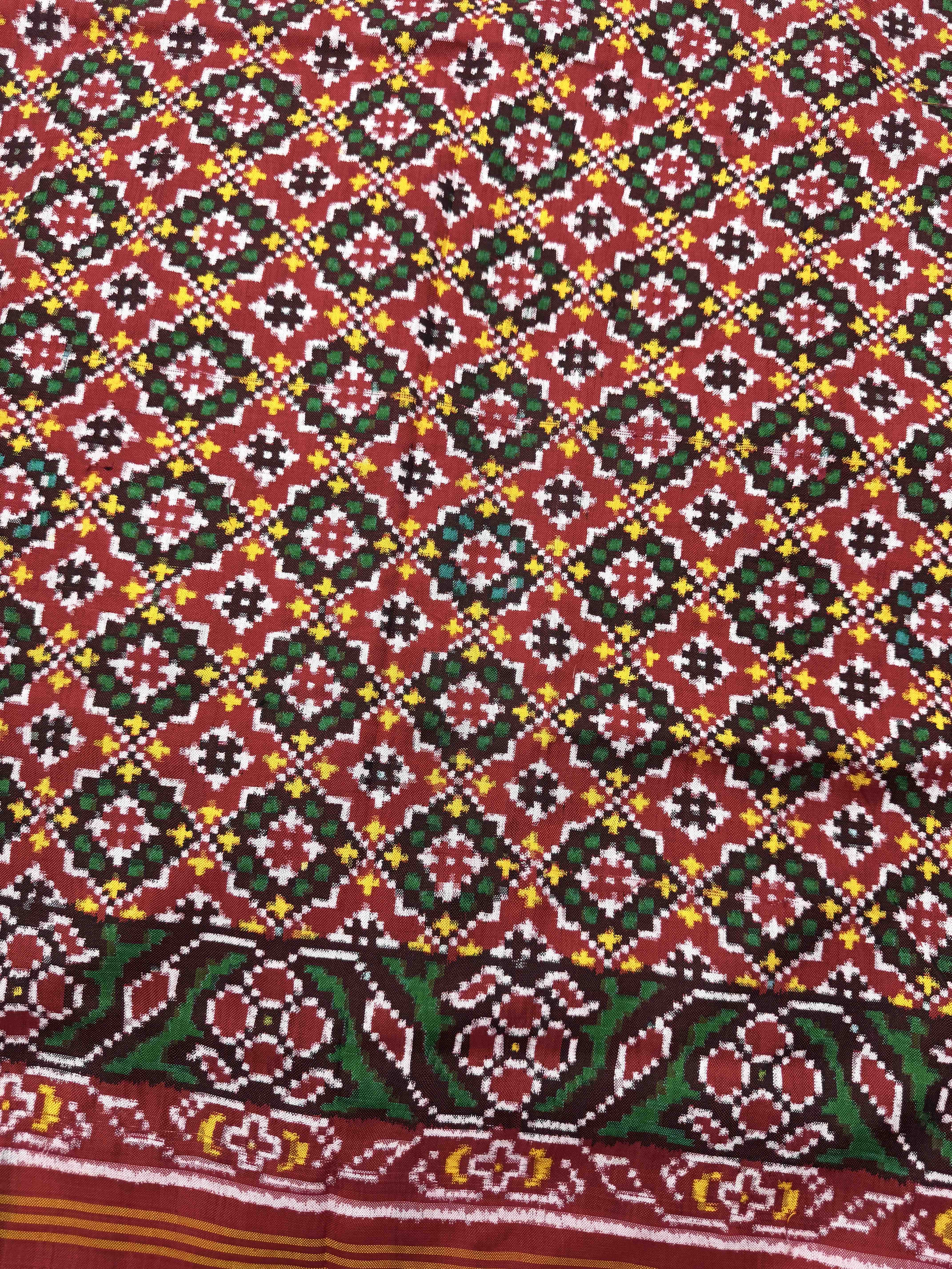 Red Buttonful Double Ikat Patan Patola Saree