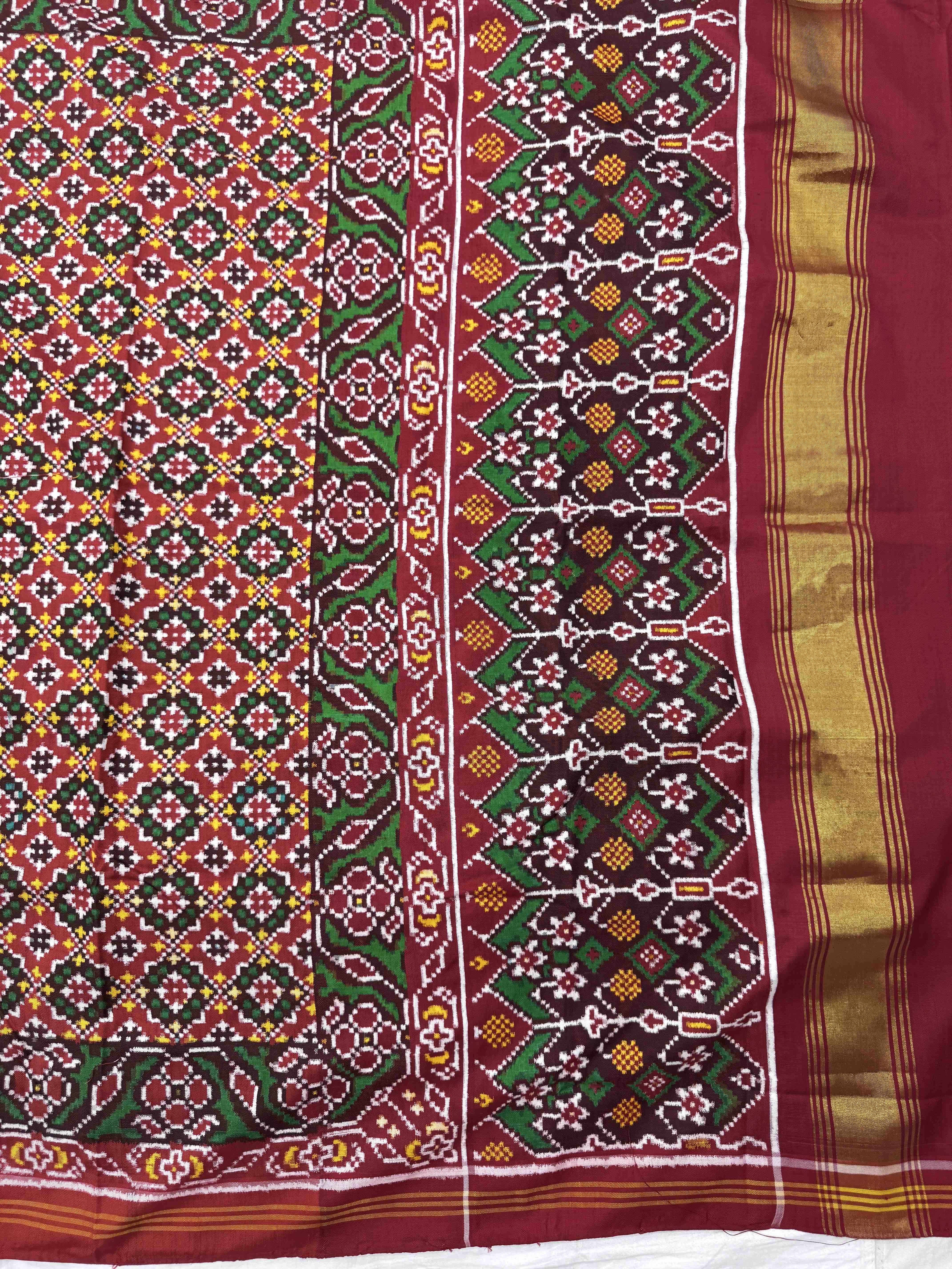 Red Buttonful Double Ikat Patan Patola Saree