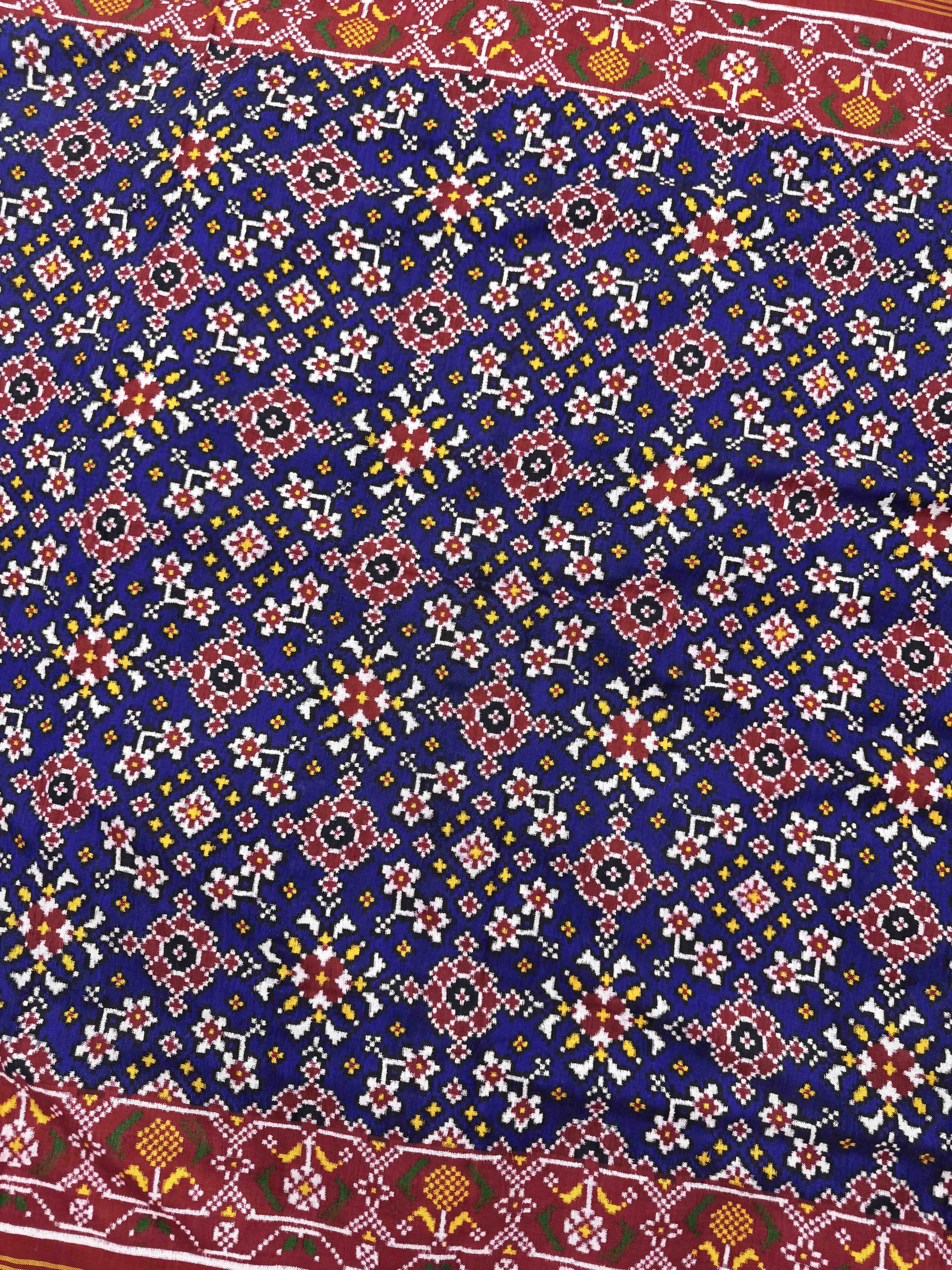 Red & Blue Navratan Double Ikat Patan Patola Saree