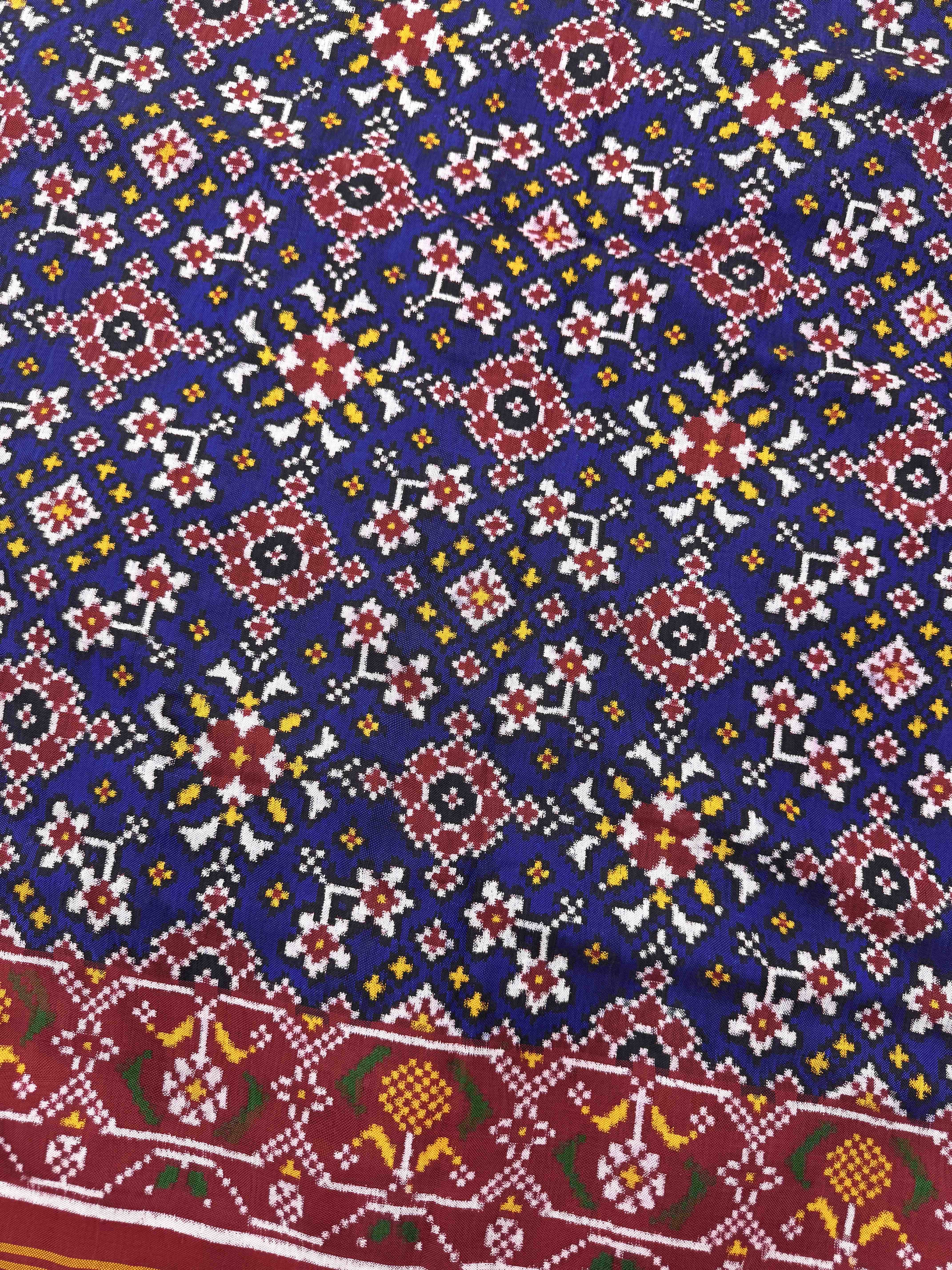 Red & Blue Navratan Double Ikat Patan Patola Saree